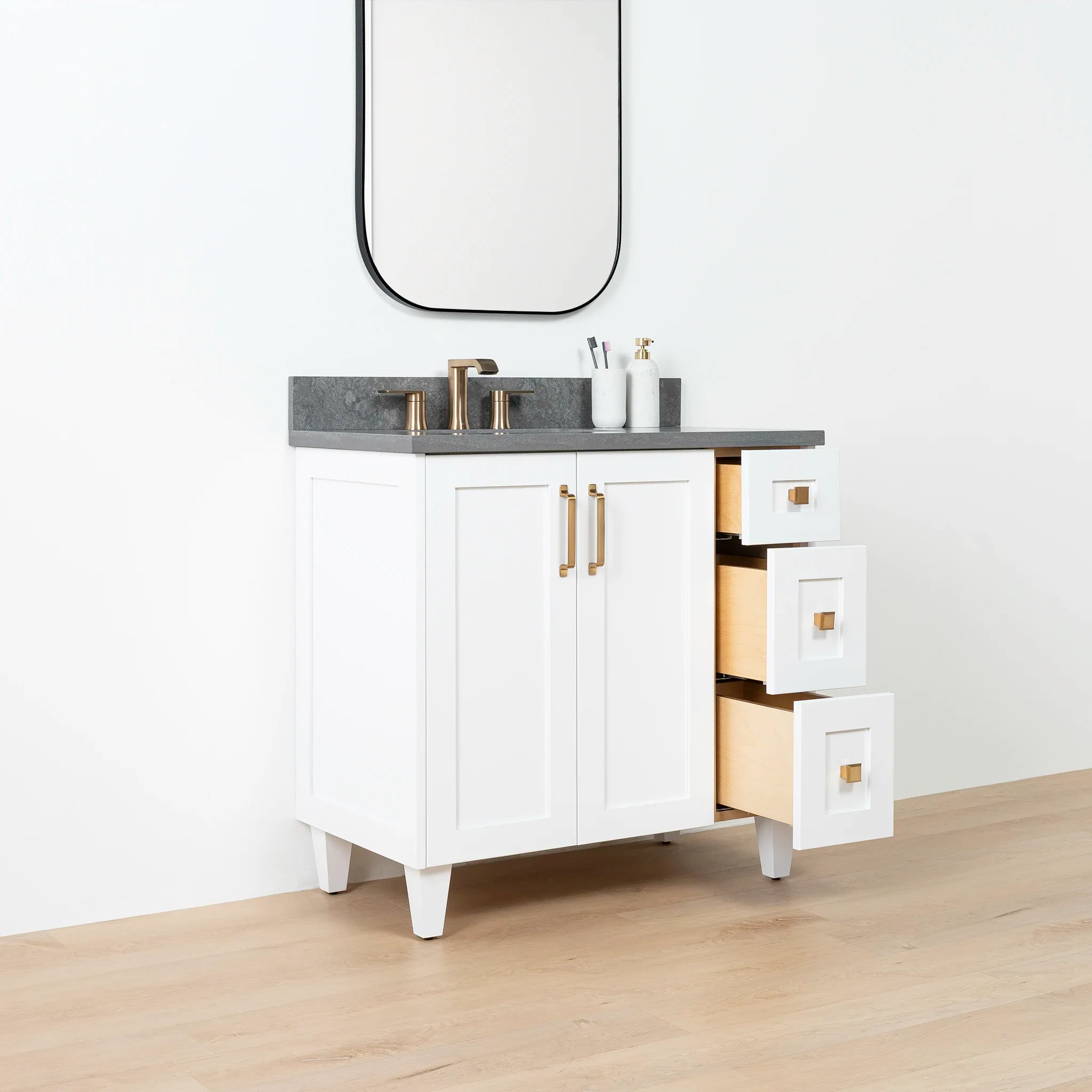 Bridgeport SLIM 36" Satin White Bathroom Vanity, Left Sink - Image 10