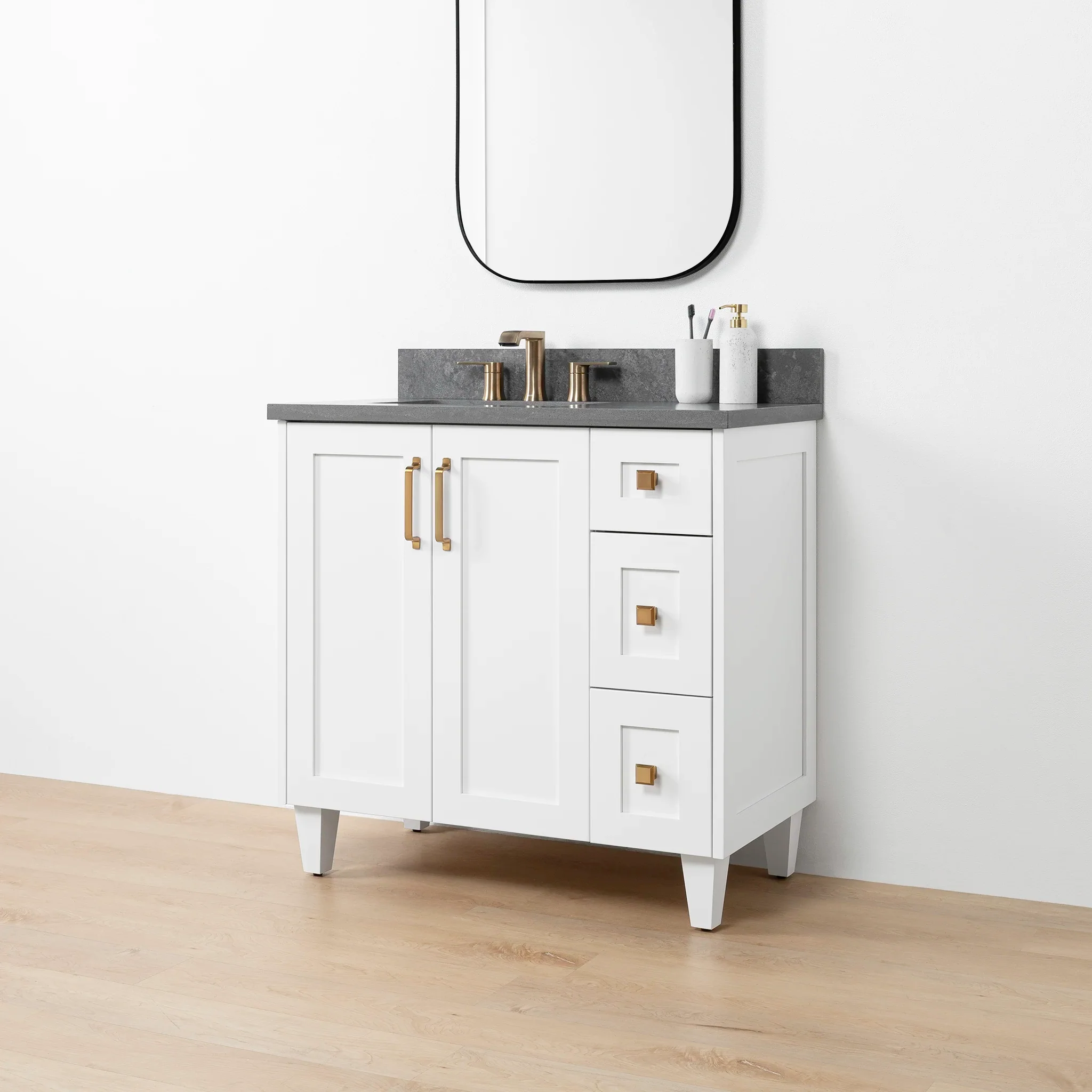 Bridgeport SLIM 36" Satin White Bathroom Vanity, Left Sink - Image 5