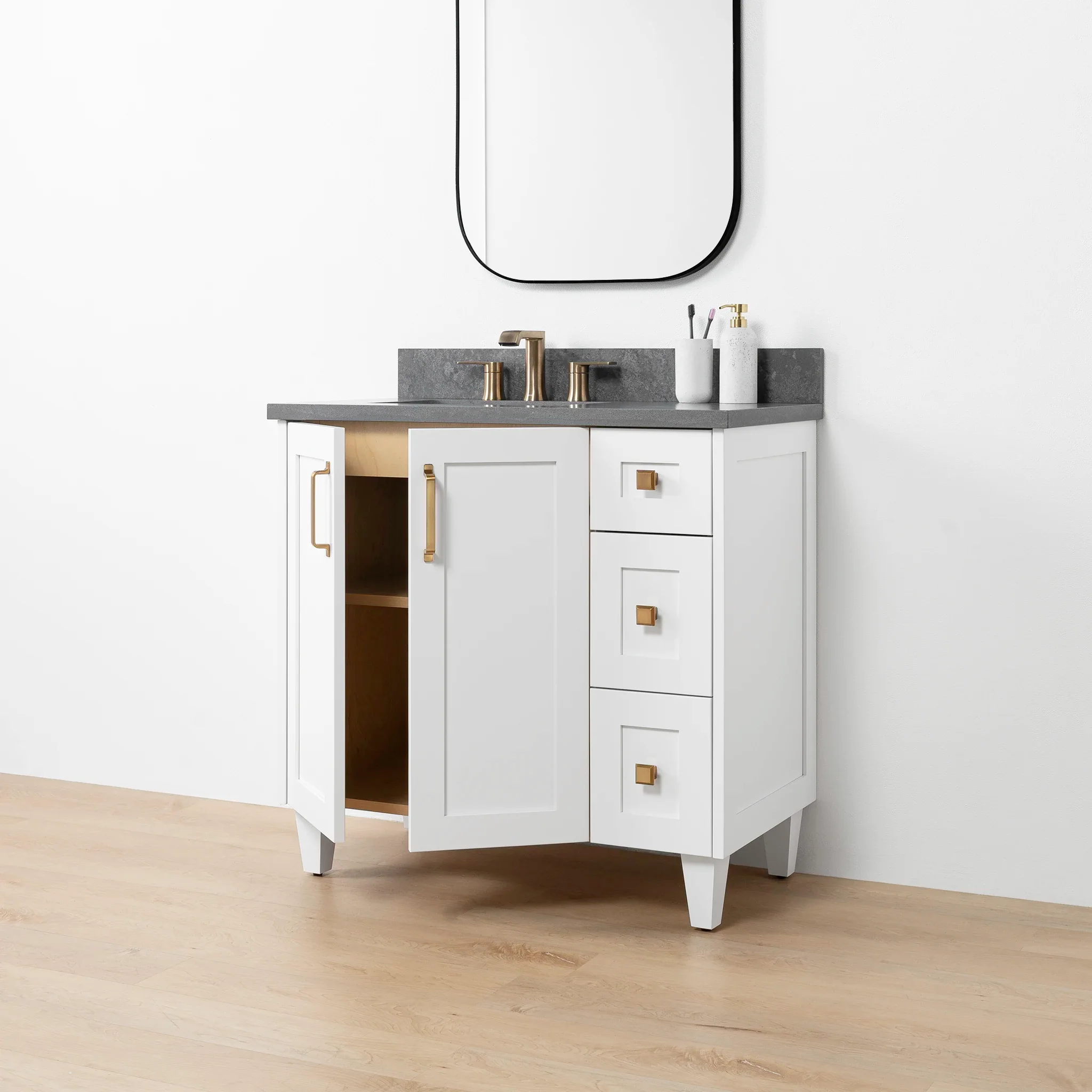 Bridgeport SLIM 36" Satin White Bathroom Vanity, Left Sink - Image 6
