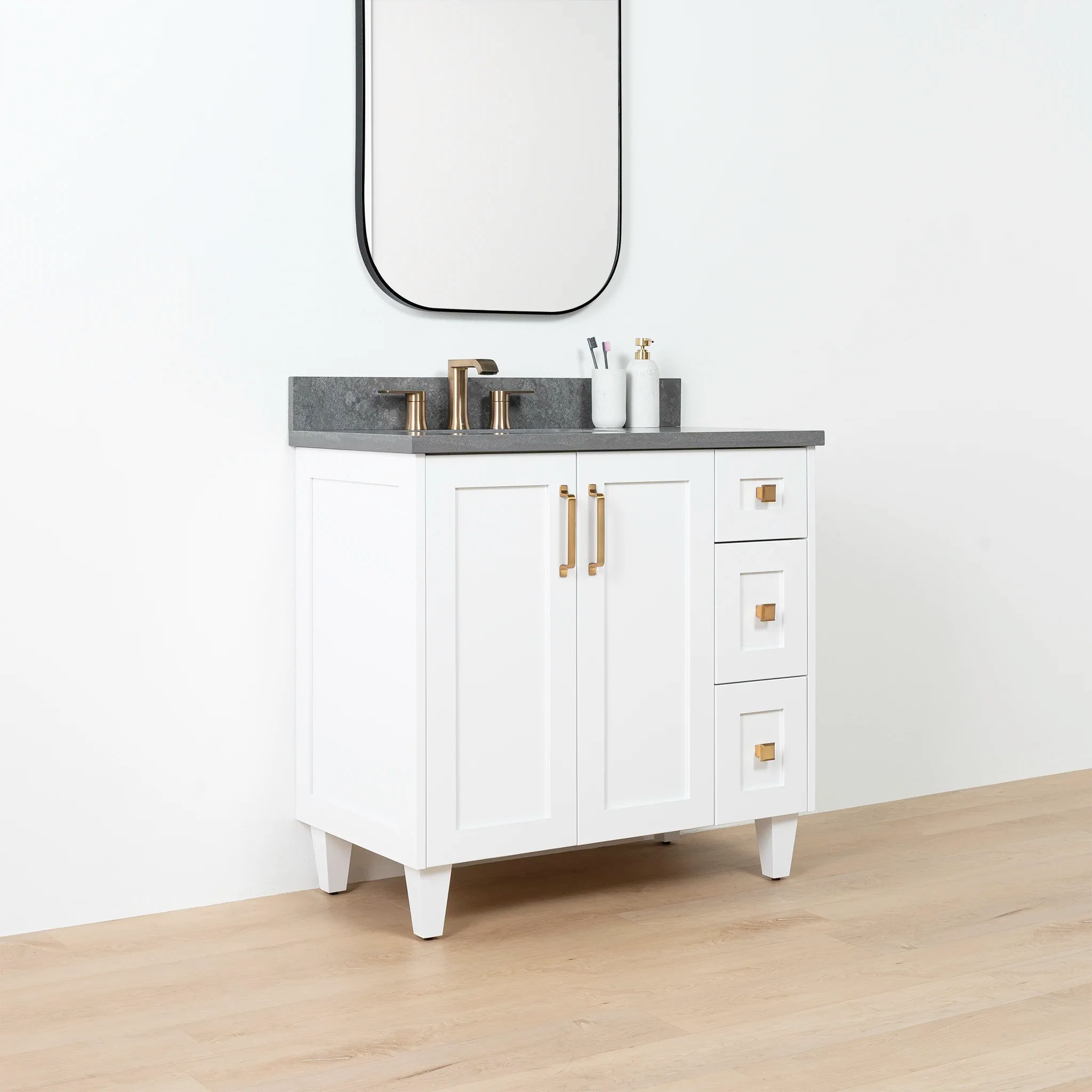 Bridgeport SLIM 36" Satin White Bathroom Vanity, Left Sink - Image 9