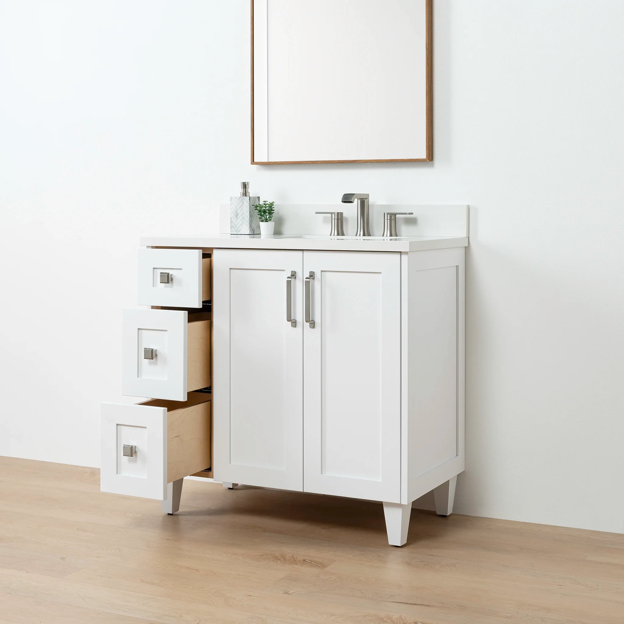 Bridgeport SLIM 36" Satin White Bathroom Vanity, Right Sink - Image 9