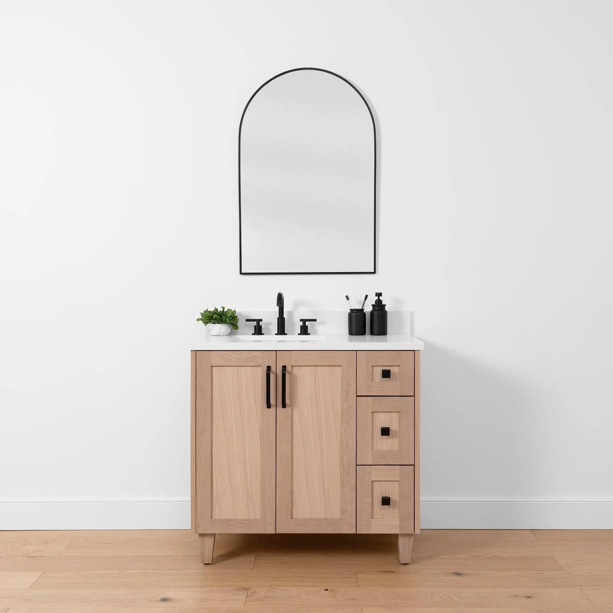 Bridgeport SLIM 36" White Oak Bathroom Vanity, Left Sink - Image 2