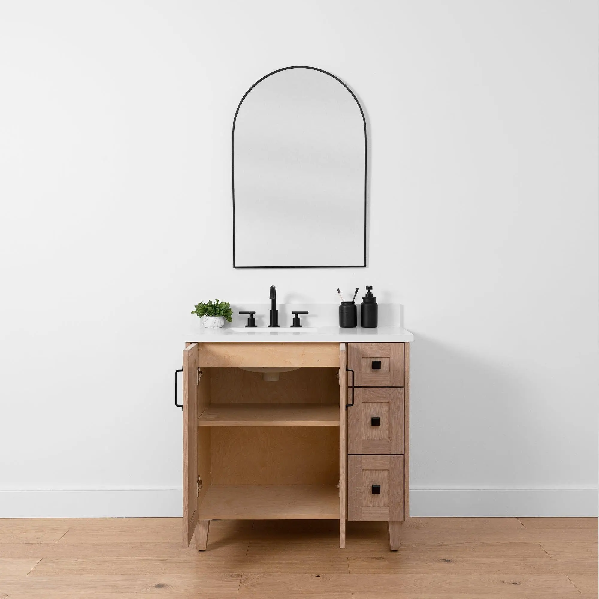 Bridgeport SLIM 36" White Oak Bathroom Vanity, Left Sink - Image 3