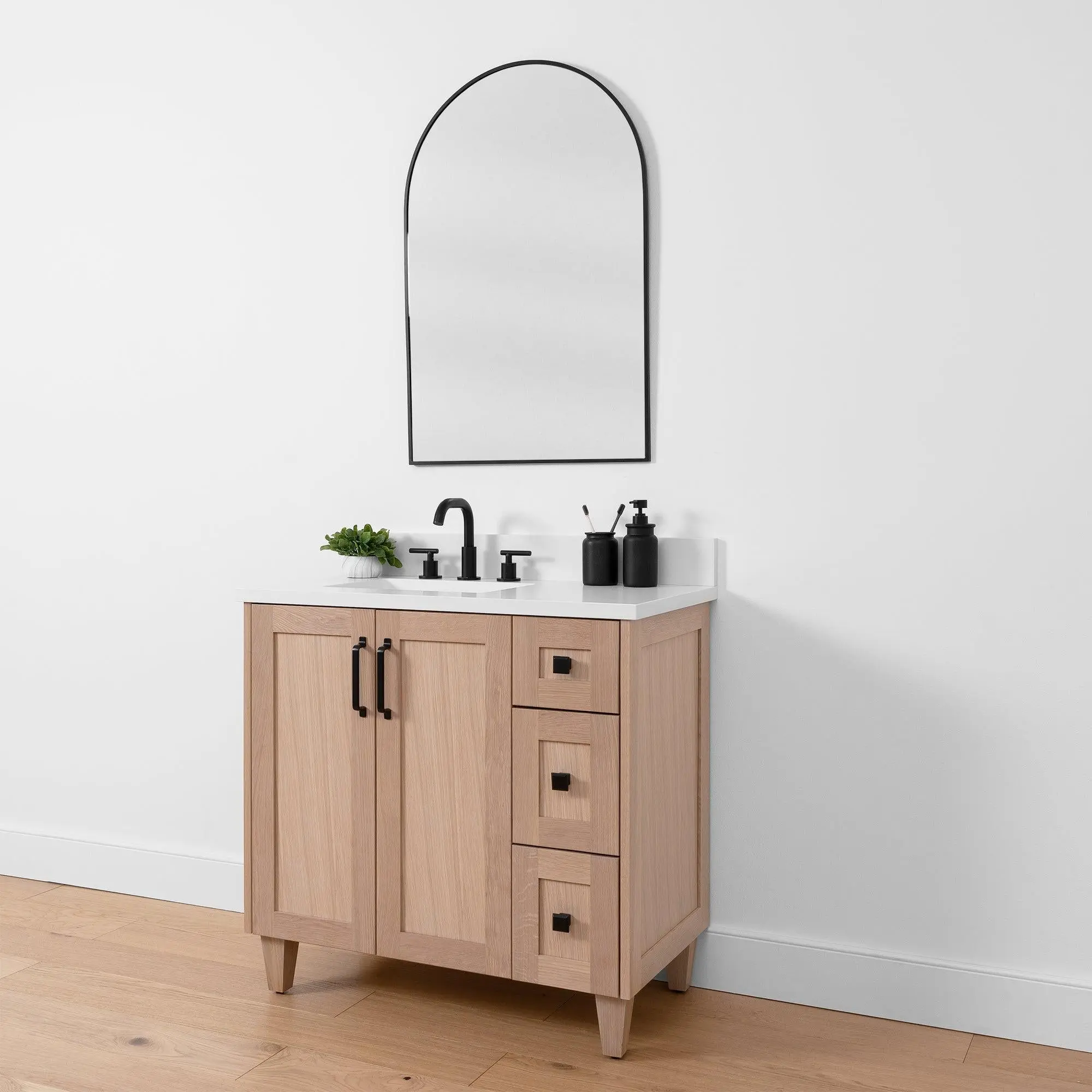 Bridgeport SLIM 36" White Oak Bathroom Vanity, Left Sink - Image 6