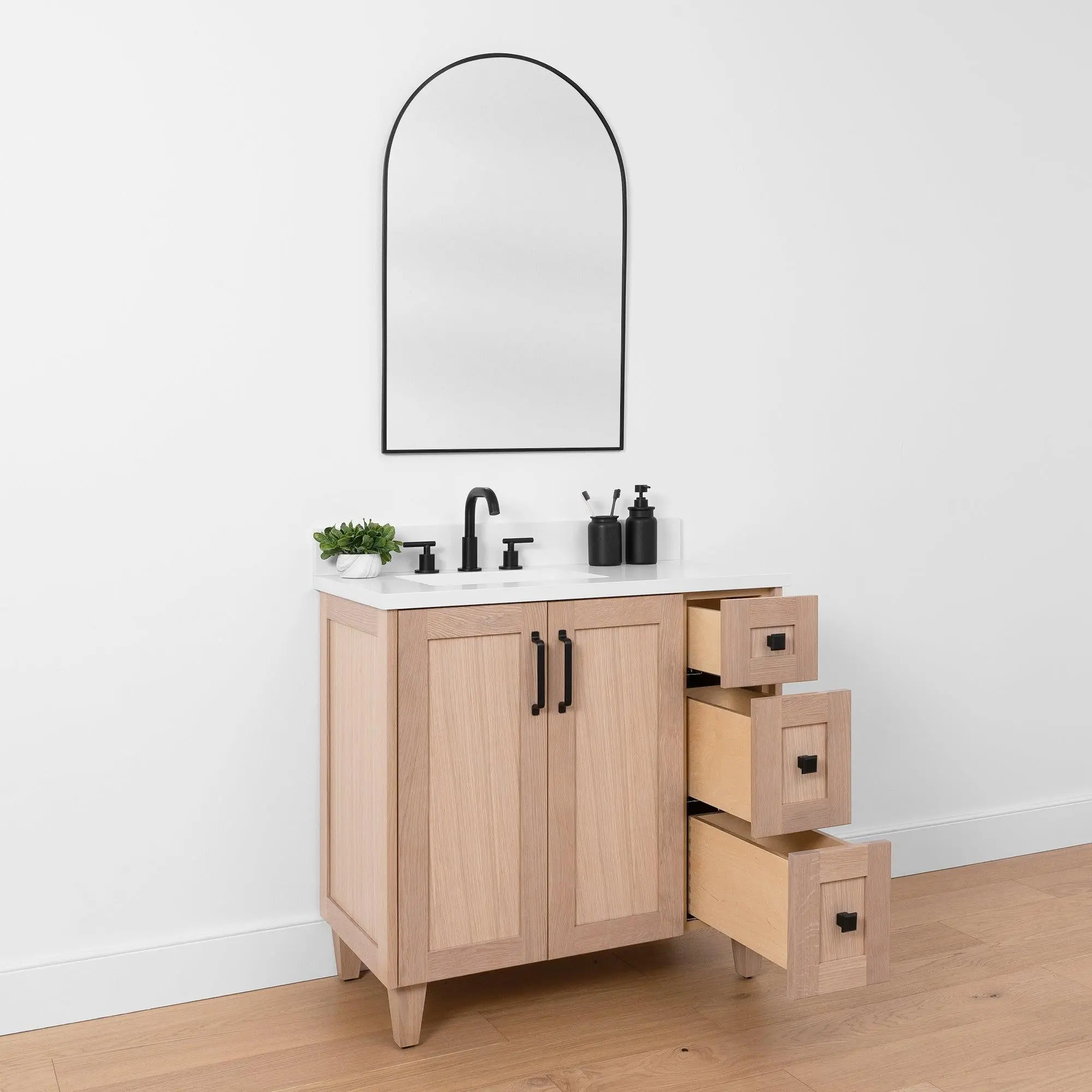 Bridgeport SLIM 36" White Oak Bathroom Vanity, Left Sink - Image 7