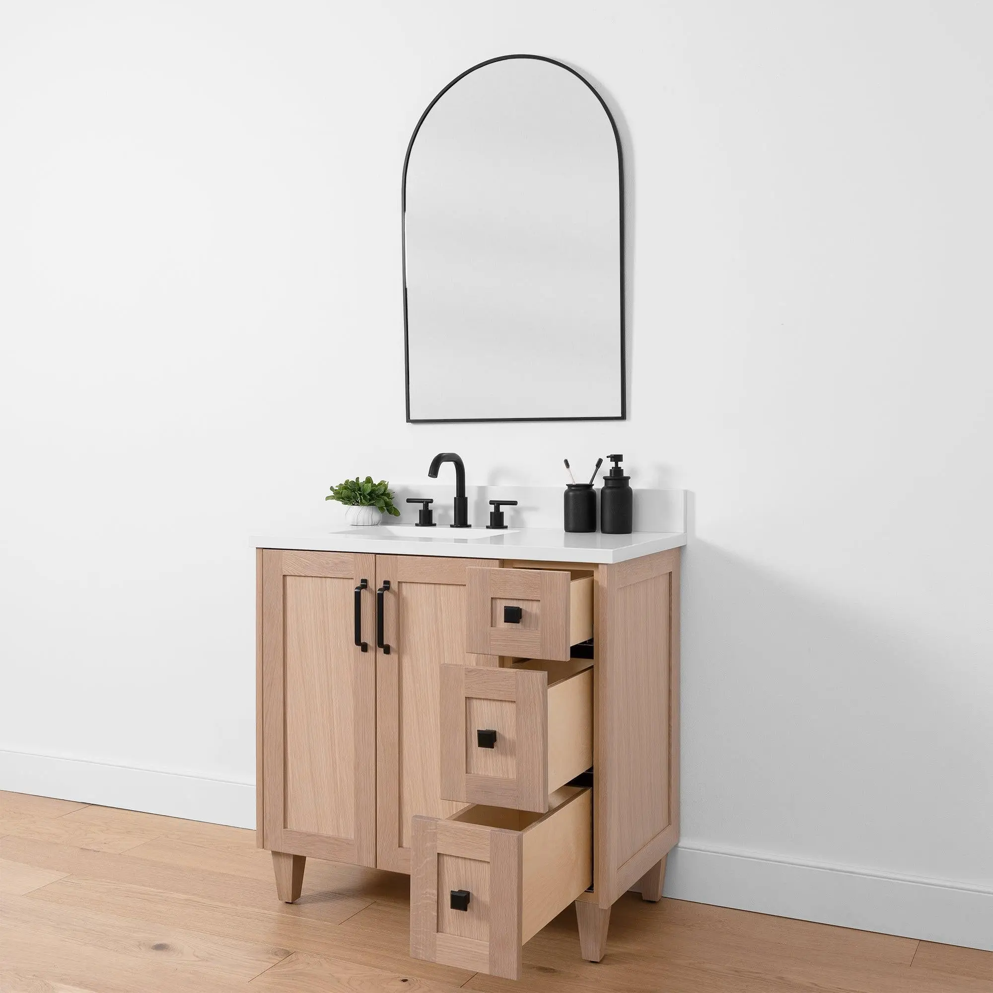 Bridgeport SLIM 36" White Oak Bathroom Vanity, Left Sink - Image 9