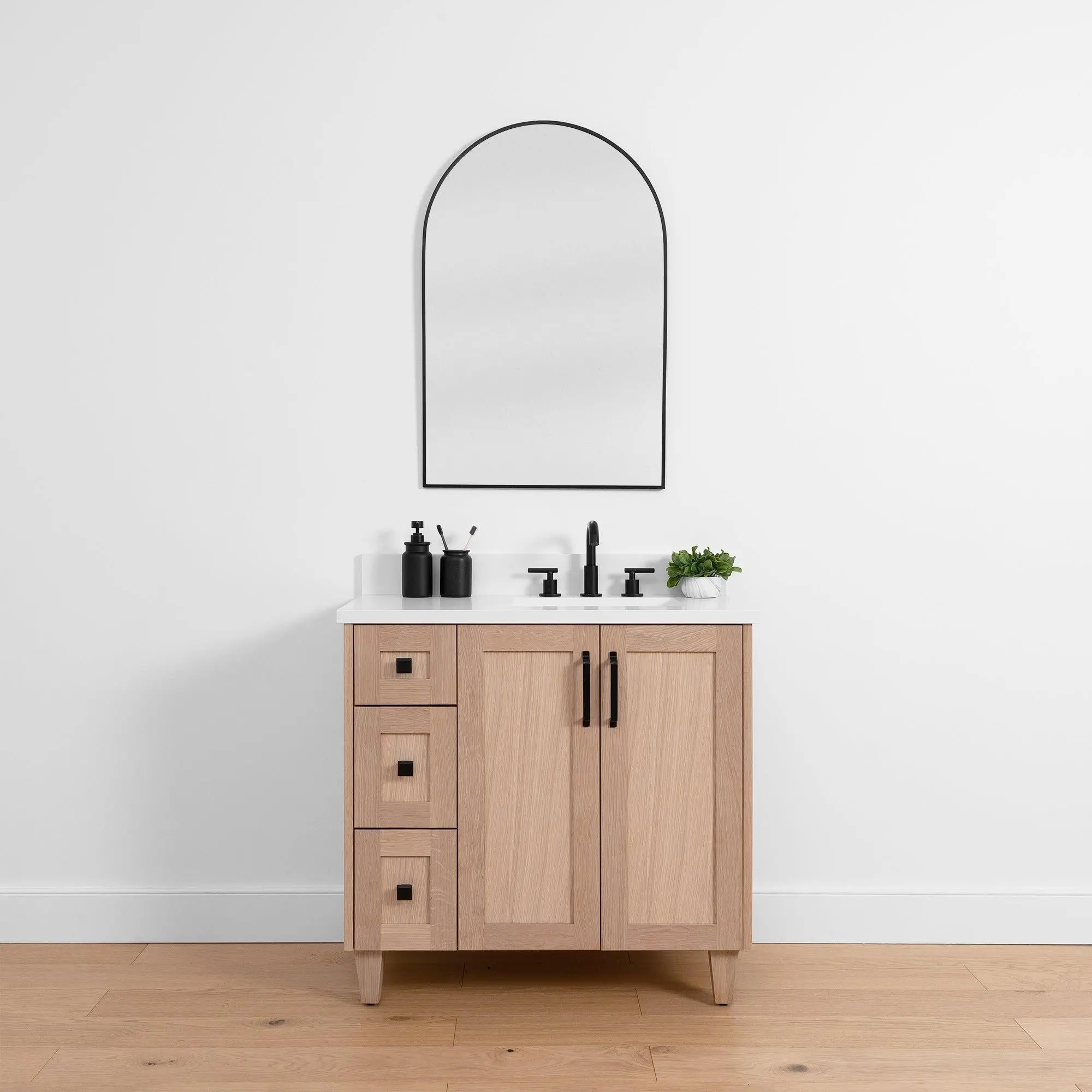 Bridgeport SLIM 36" White Oak Bathroom Vanity, Right Sink - Image 4
