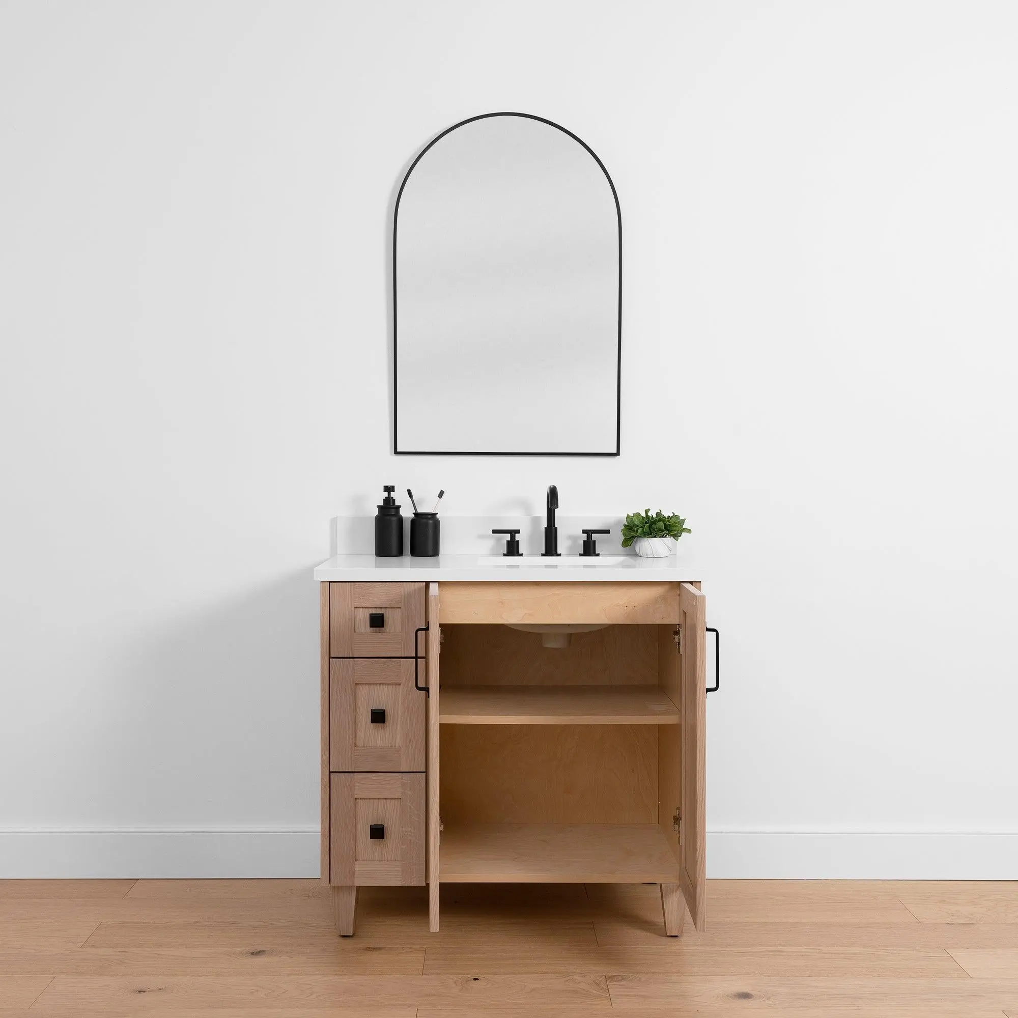 Bridgeport SLIM 36" White Oak Bathroom Vanity, Right Sink - Image 5