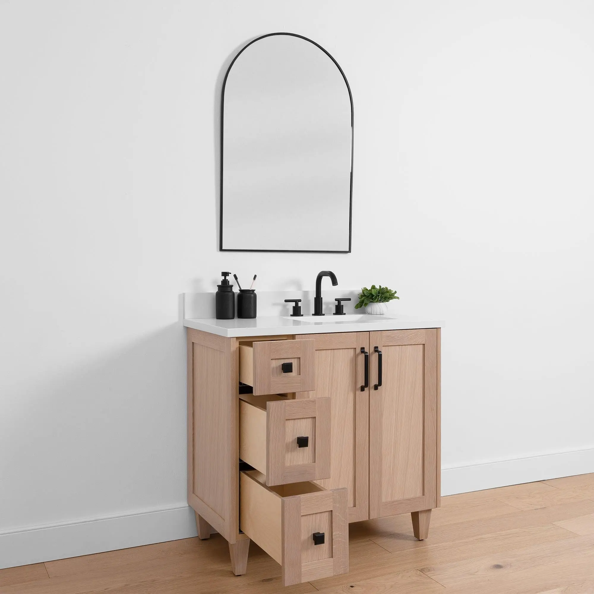 Bridgeport SLIM 36" White Oak Bathroom Vanity, Right Sink - Image 8