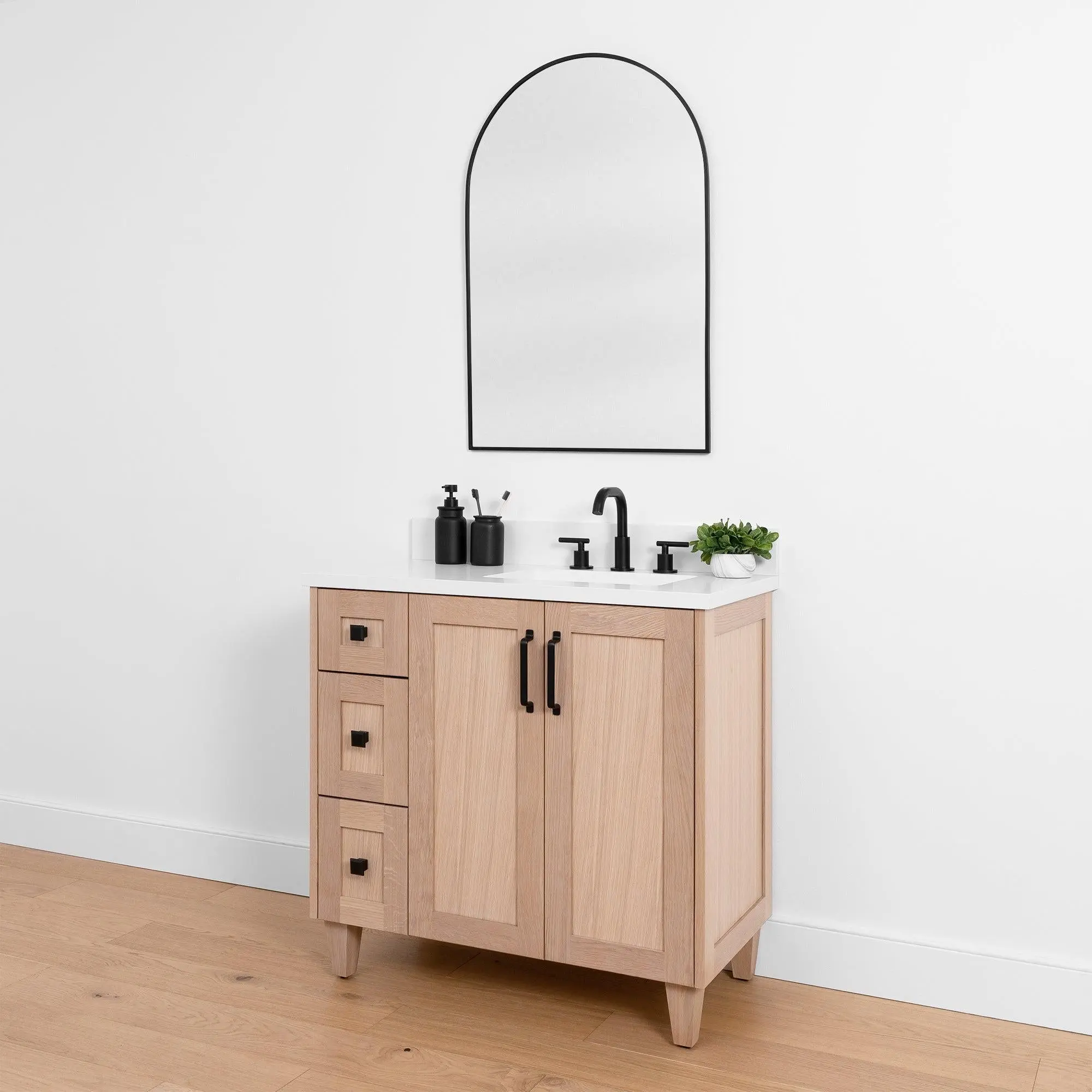 Bridgeport SLIM 36" White Oak Bathroom Vanity, Right Sink - Image 9