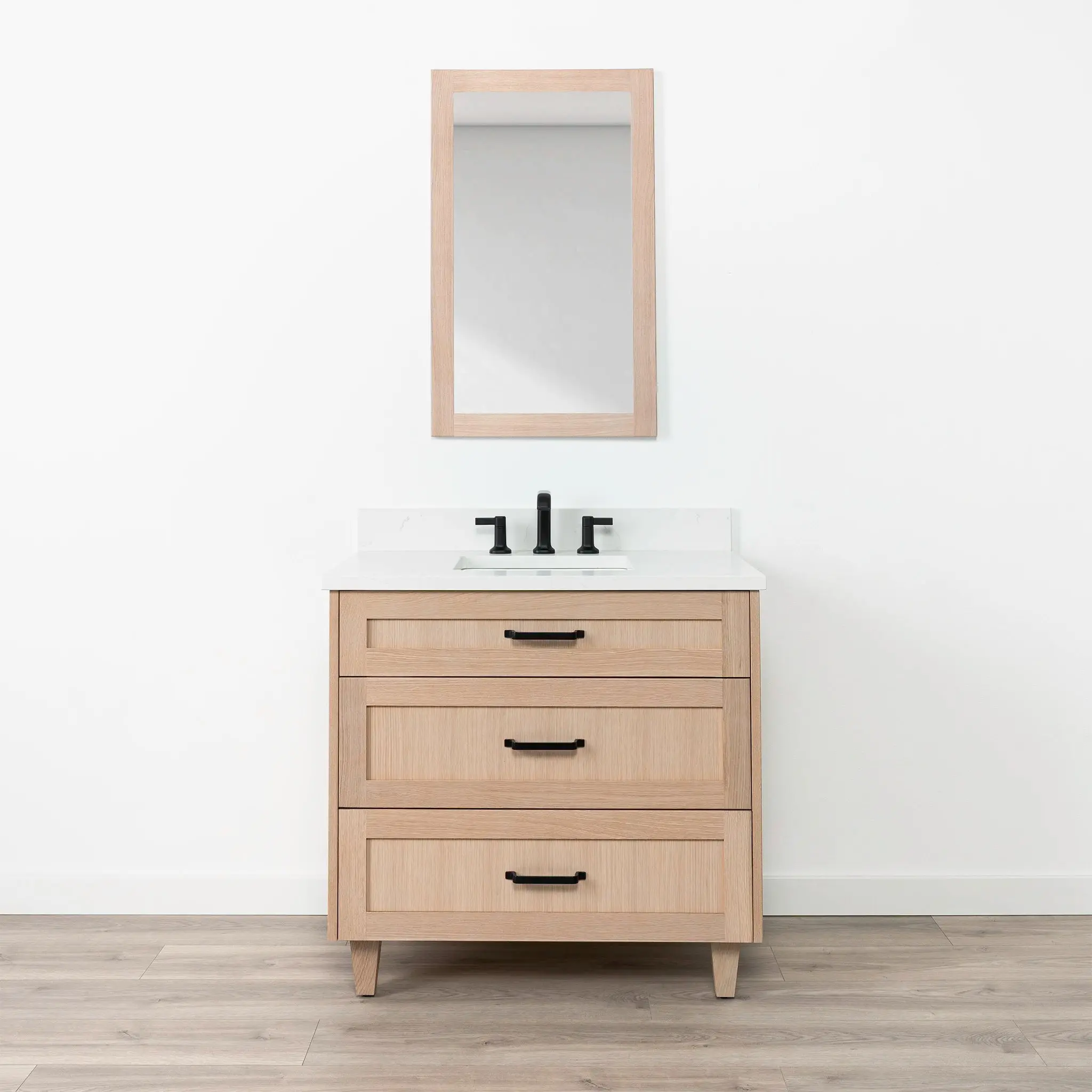 Bridgeport SLIM 36" White Oak Bathroom Vanity - All Drawers - Image 12