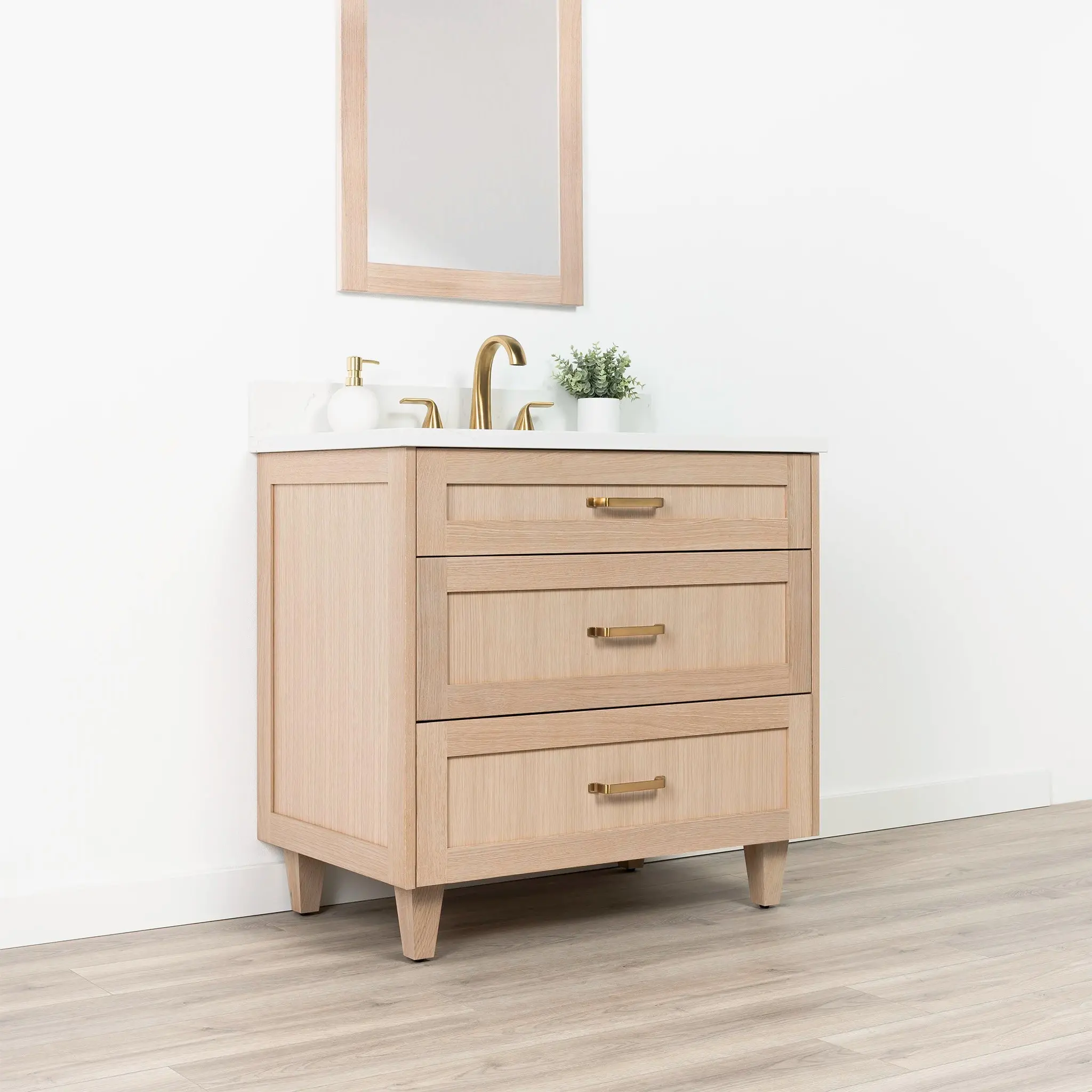 Bridgeport SLIM 36" White Oak Bathroom Vanity - All Drawers - Image 4