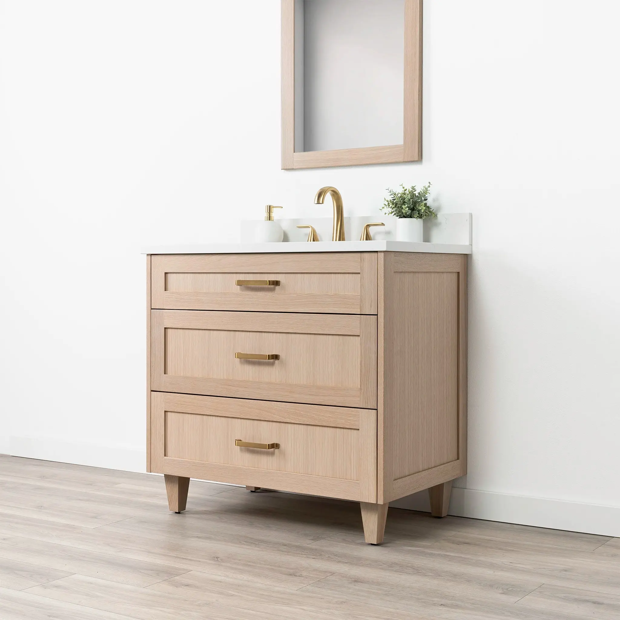 Bridgeport SLIM 36" White Oak Bathroom Vanity - All Drawers - Image 5
