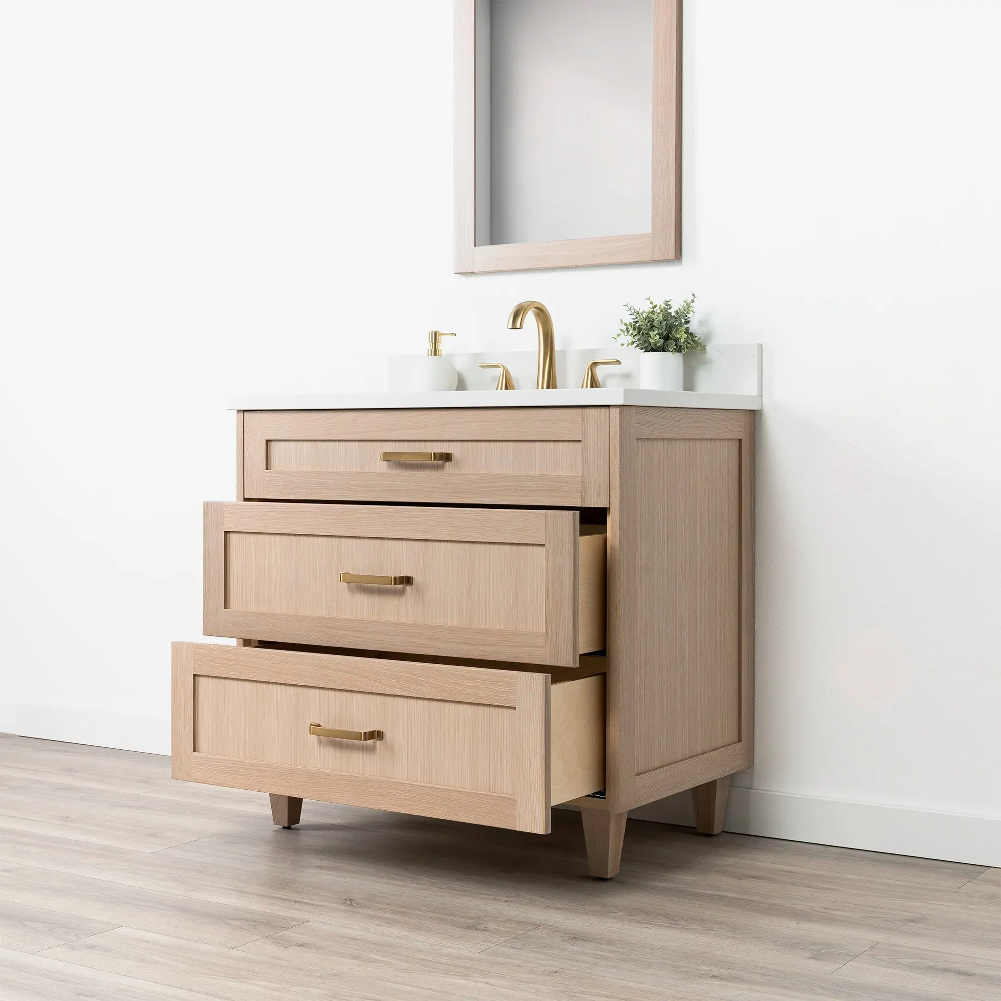 Bridgeport SLIM 36" White Oak Bathroom Vanity - All Drawers - Image 6