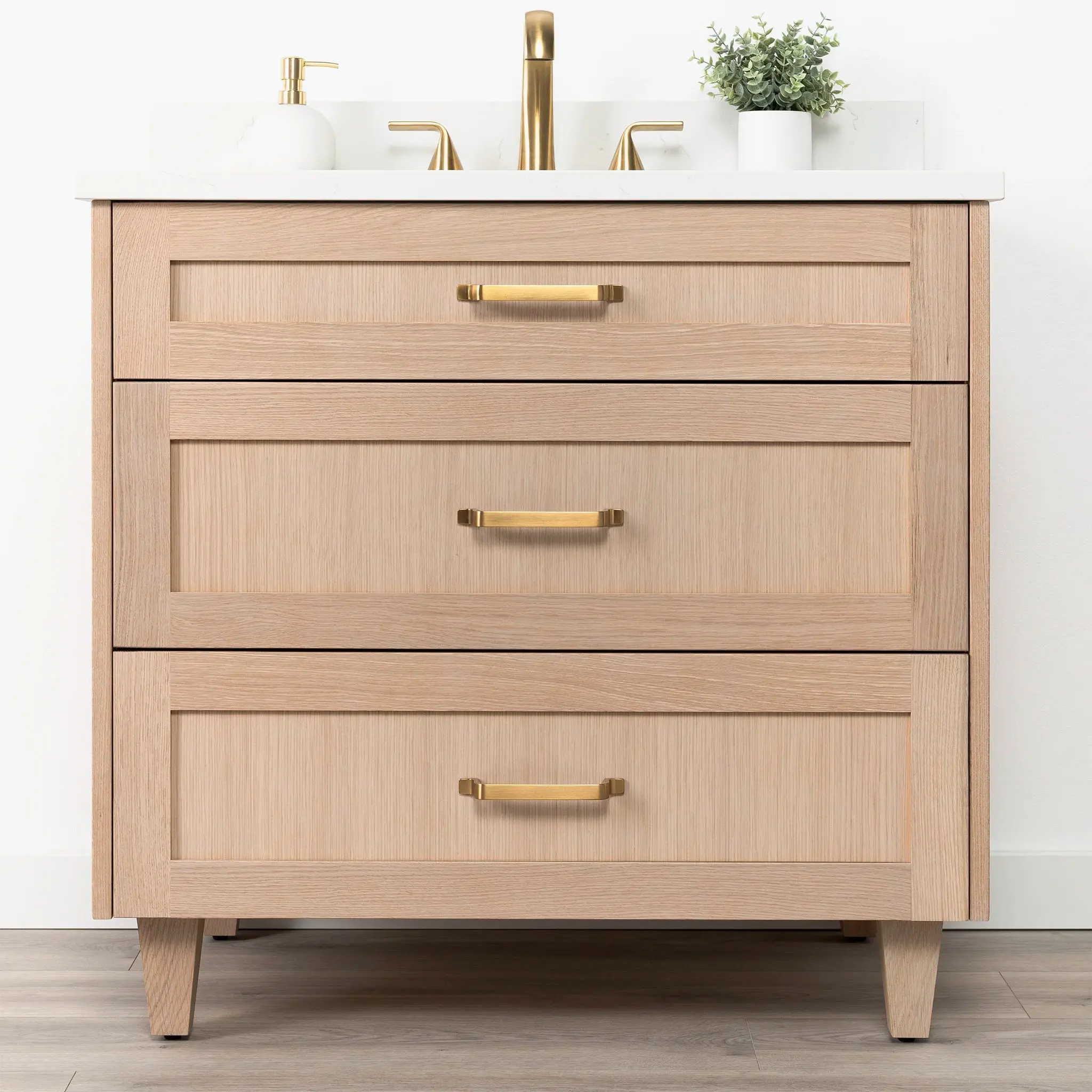 Bridgeport SLIM 36" White Oak Bathroom Vanity - All Drawers - Image 7