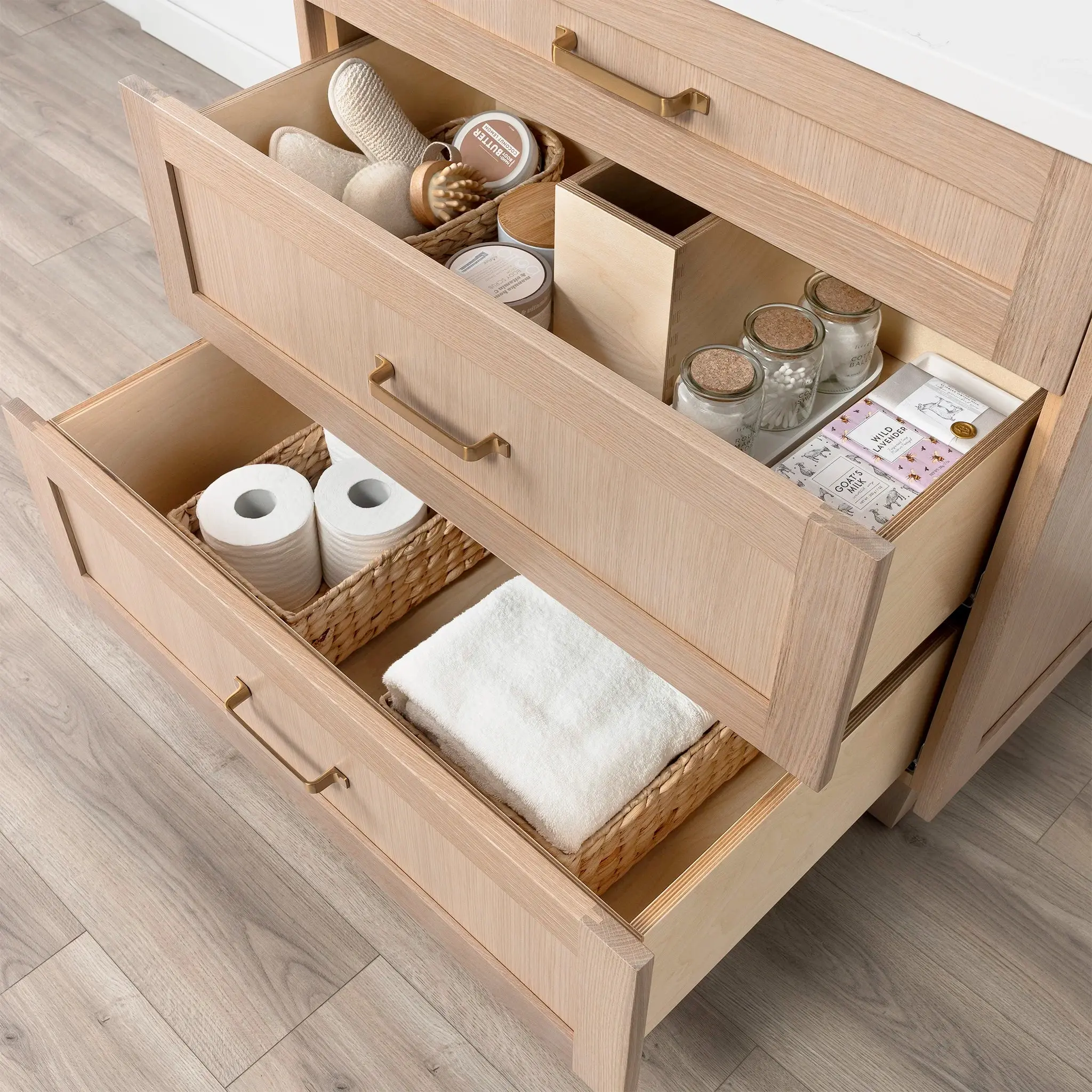 Bridgeport SLIM 36" White Oak Bathroom Vanity - All Drawers - Image 8