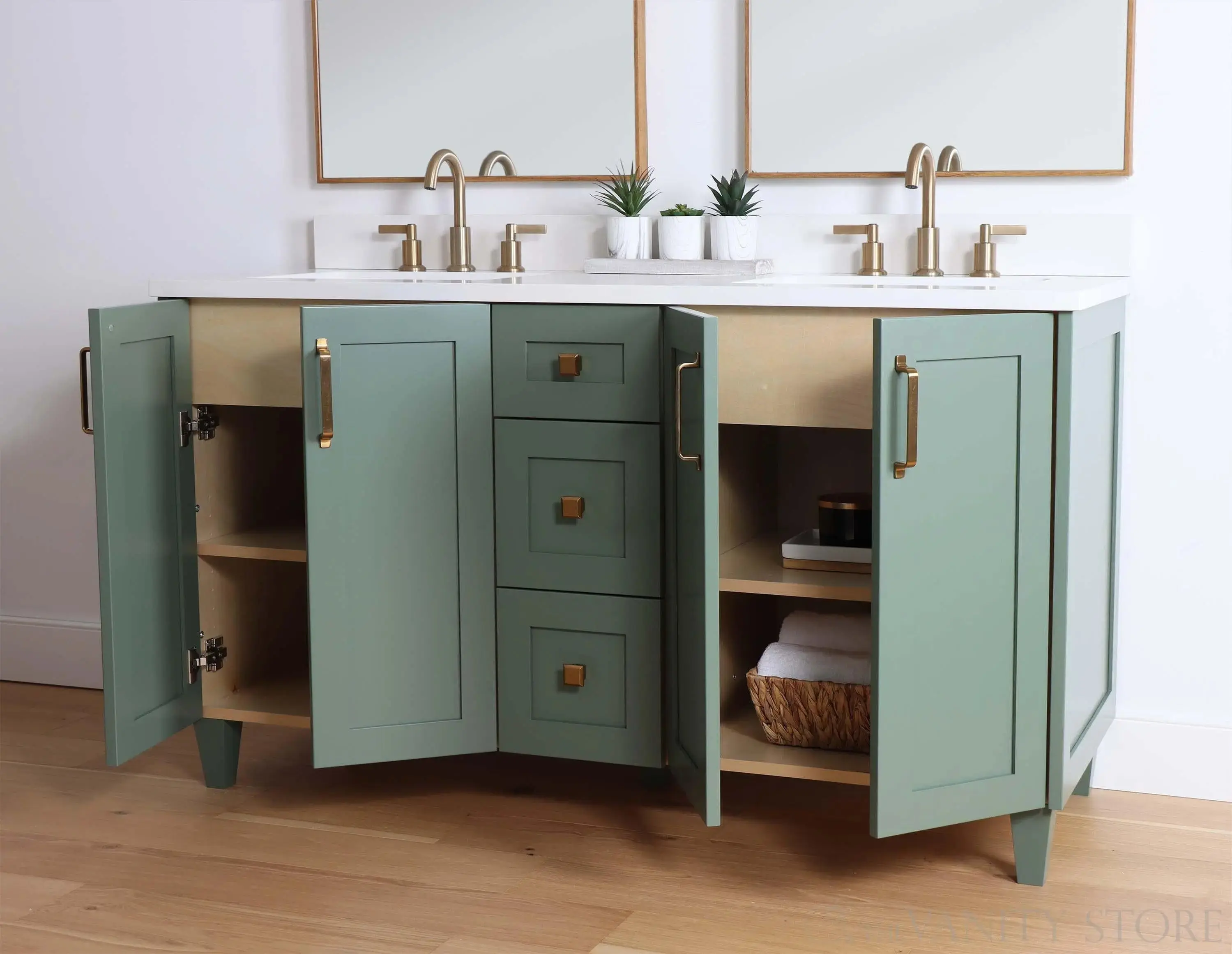 Bridgeport 60" Sage Green Bathroom Vanity, Double Sink - Image 7