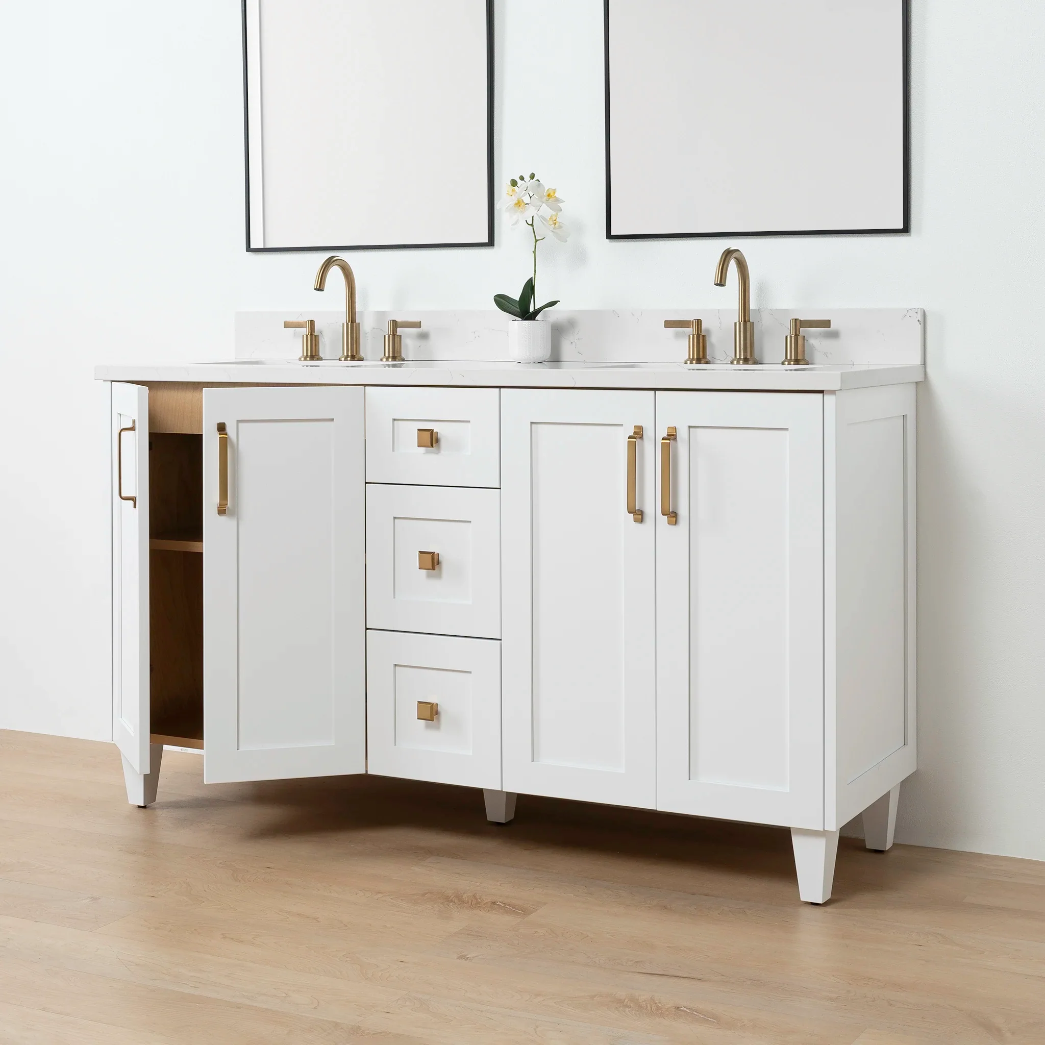 Bridgeport SLIM 60" Satin White Bathroom Vanity, Double Sink - Image 10