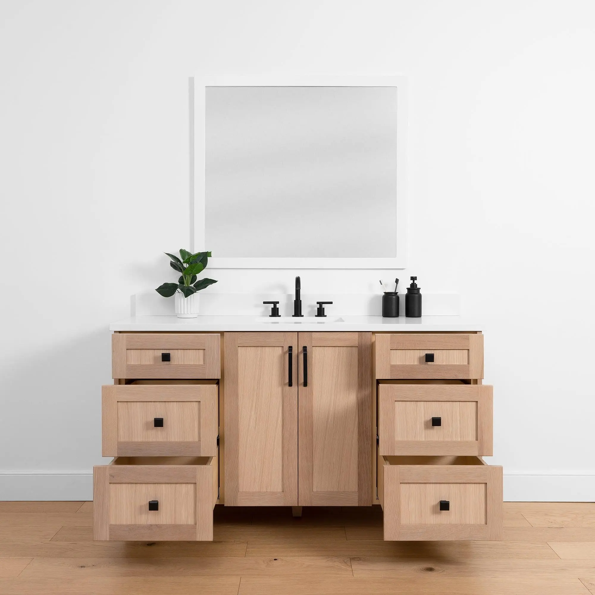 Bridgeport SLIM 60" White Oak Bathroom Vanity - Image 3