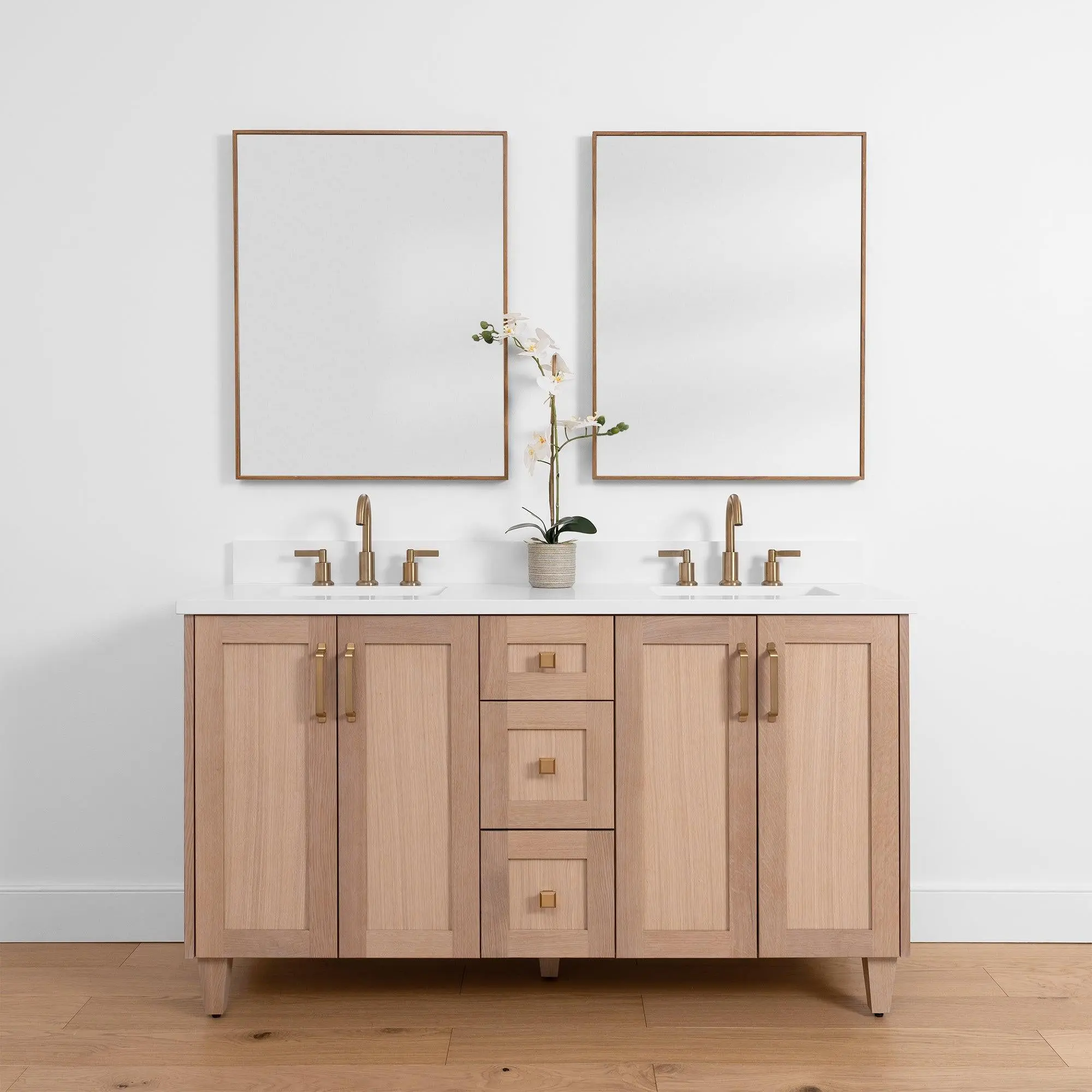 Bridgeport SLIM 60" White Oak Bathroom Vanity, Double Sink - Image 2
