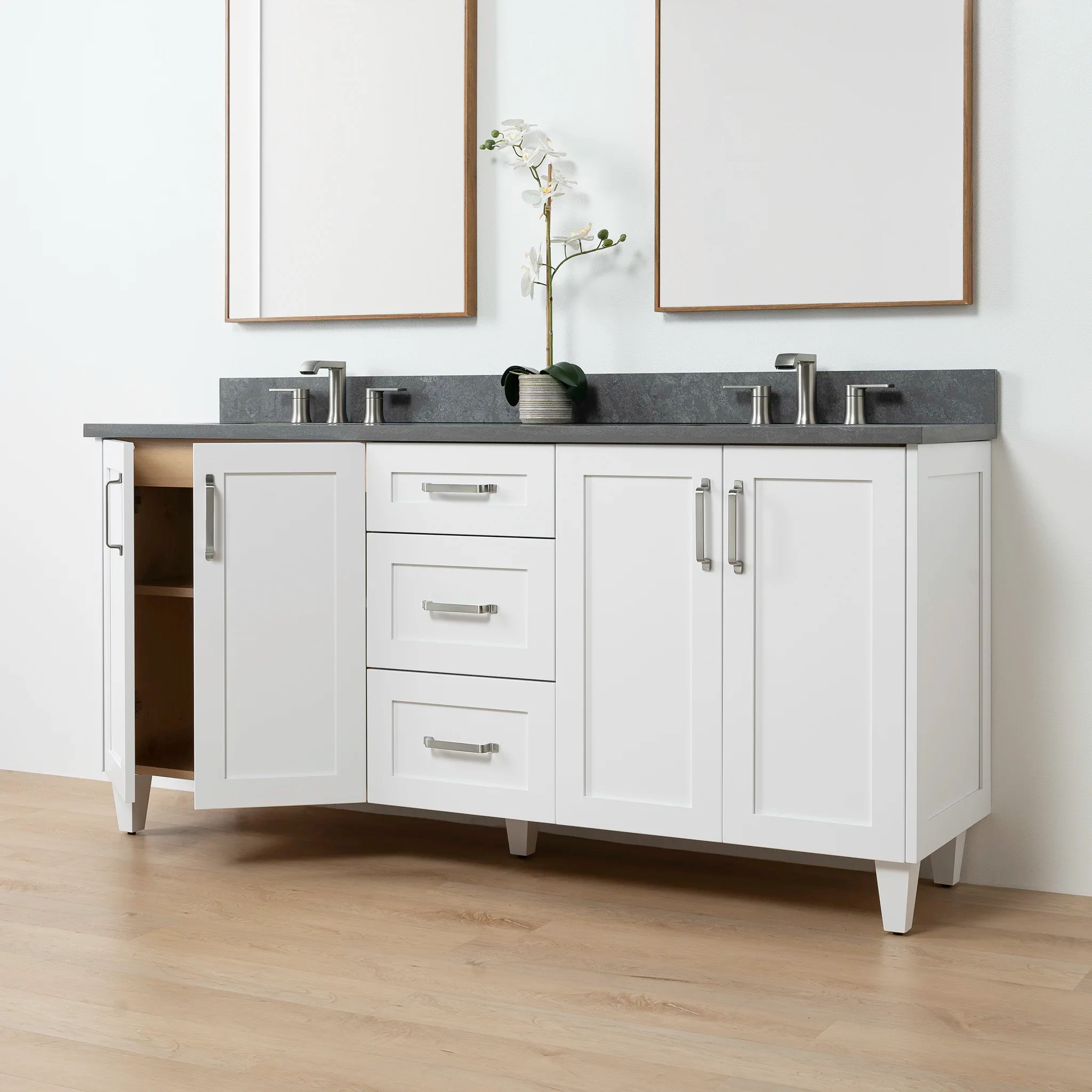 Bridgeport SLIM 72" Satin White Bathroom Vanity, Double Sink - Image 9