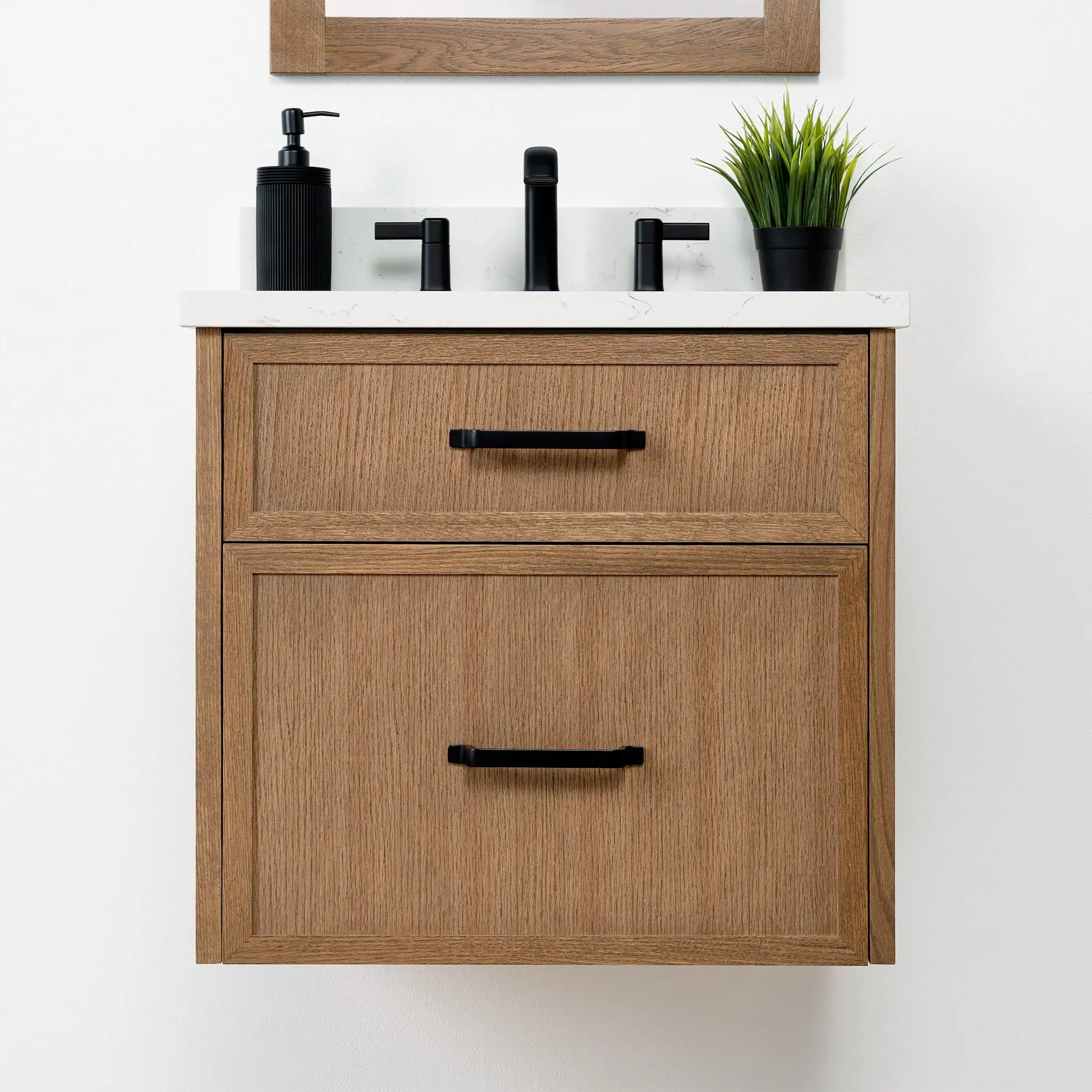 Cape Breton 24" Wall Mount Mid Century Oak Bathroom Vanity - All Drawers - Image 9