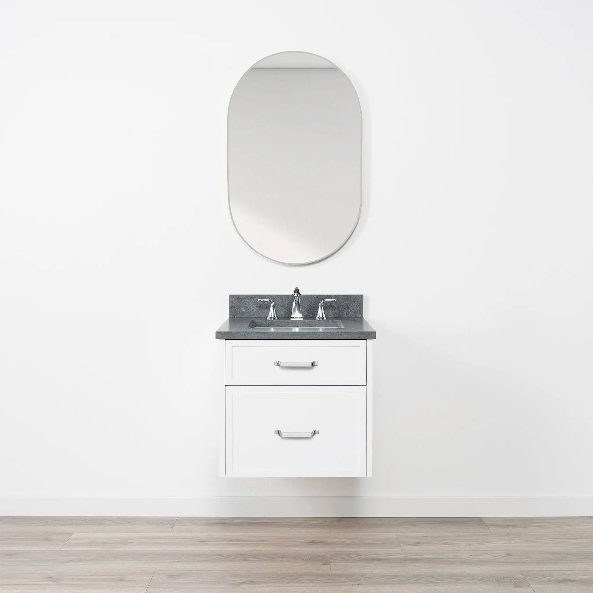 Cape Breton SLIM 24" Wall Mount Satin White Bathroom Vanity - All Drawers - Image 16