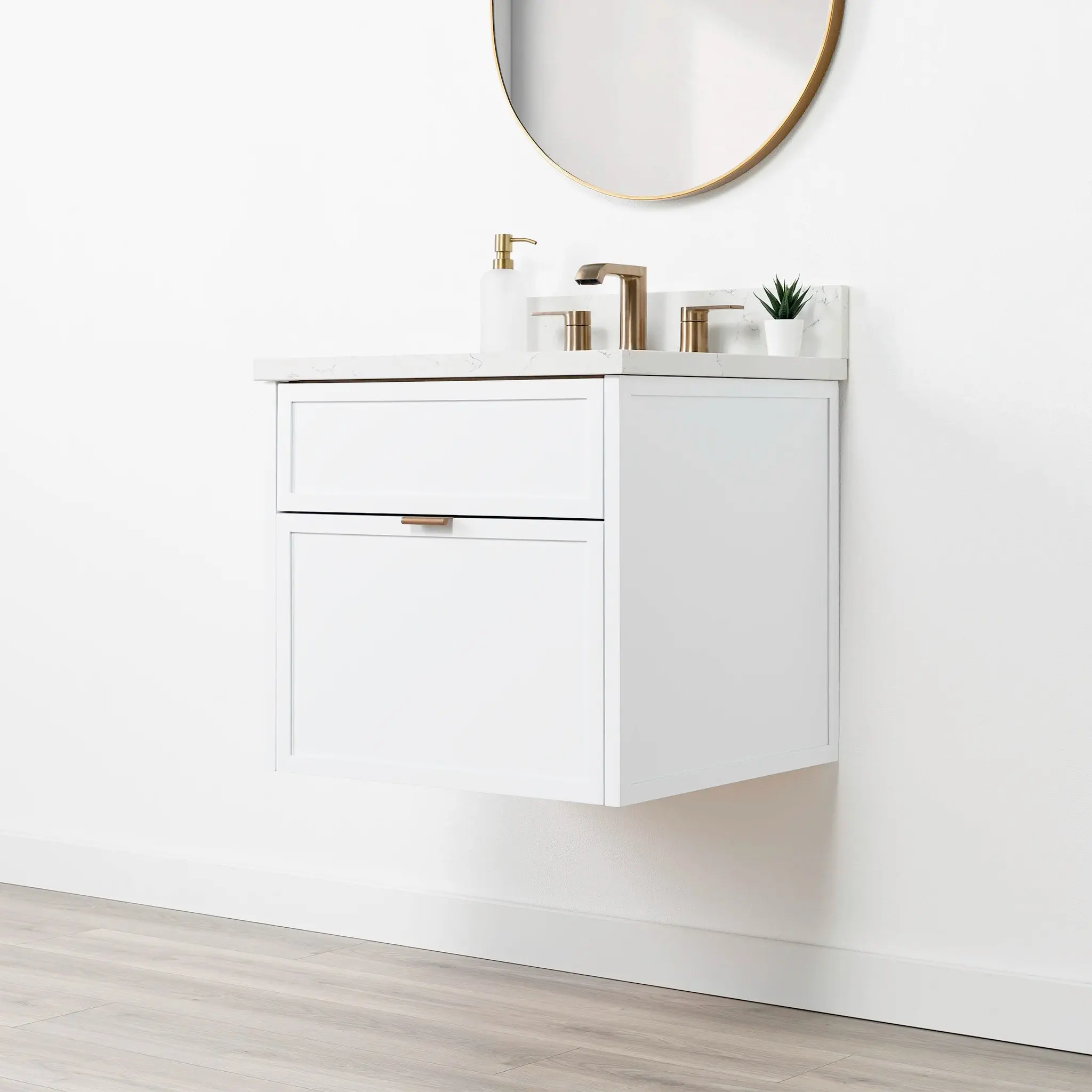 Cape Breton SLIM 24" Wall Mount Satin White Bathroom Vanity - All Drawers - Image 6
