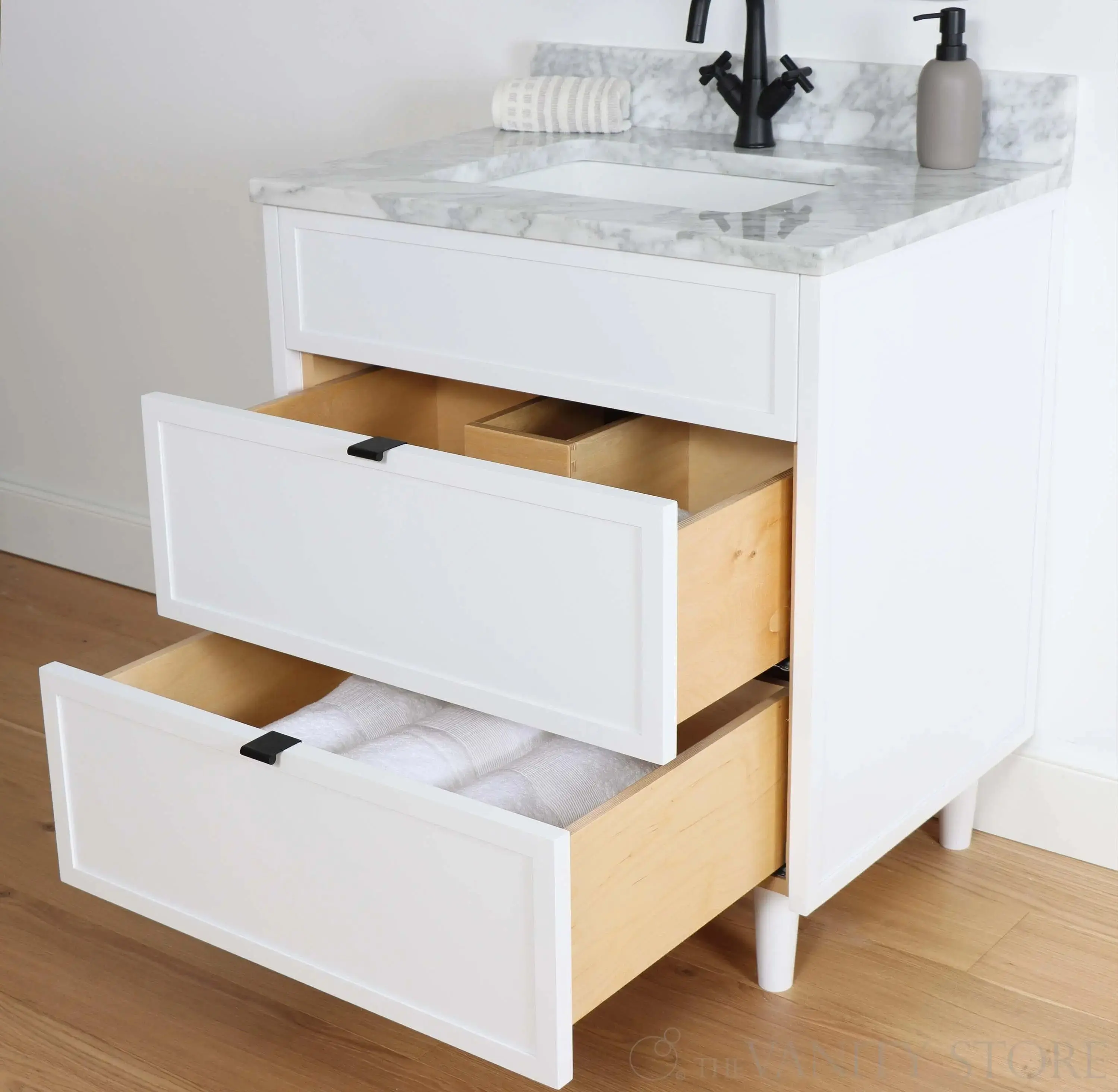 Cape Breton 30" Satin White Bathroom Vanity - All Drawers - Image 4