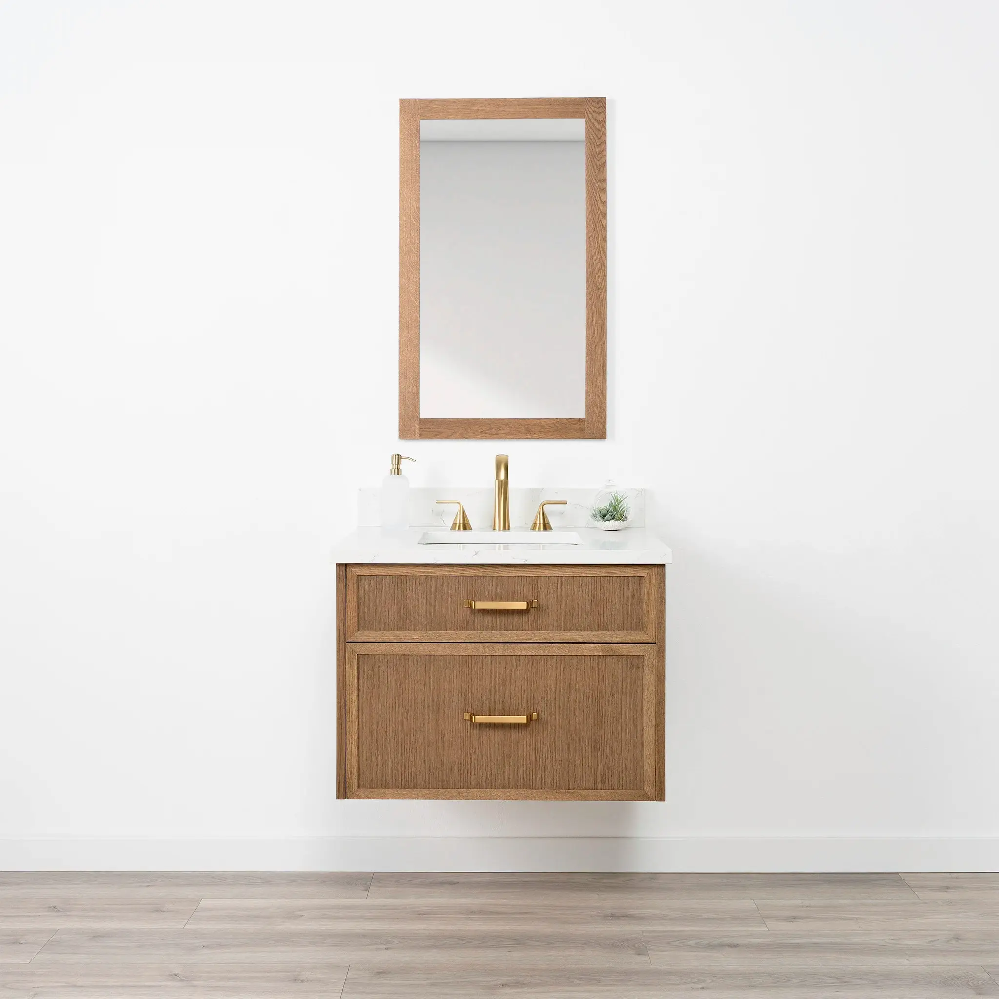 Cape Breton 30" Wall Mount Mid Century Oak Bathroom Vanity - All Drawers - Image 2