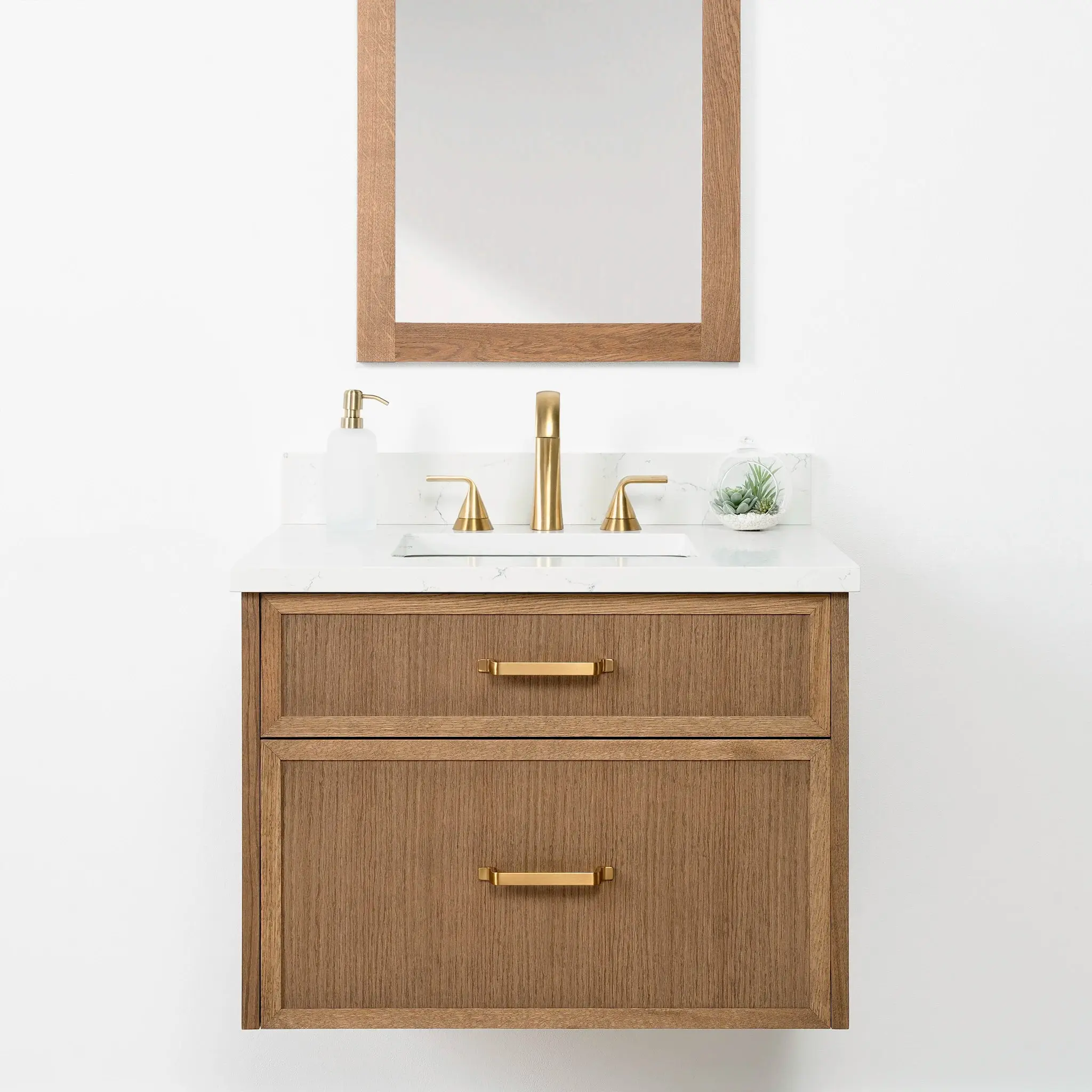 Cape Breton 30" Wall Mount Mid Century Oak Bathroom Vanity - All Drawers - Image 3