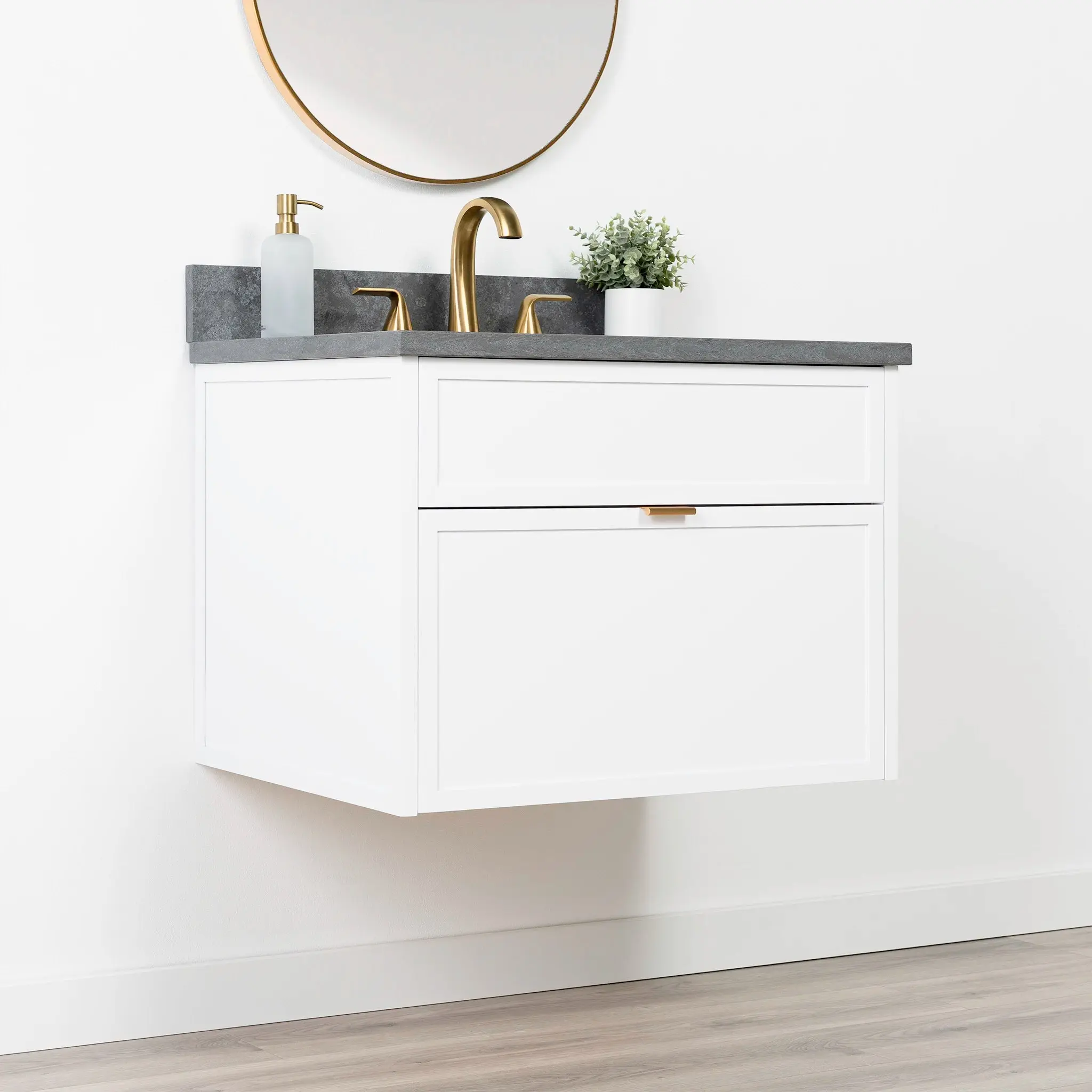 Cape Breton SLIM 30" Wall Mount Satin White Bathroom Vanity - All Drawers - Image 4