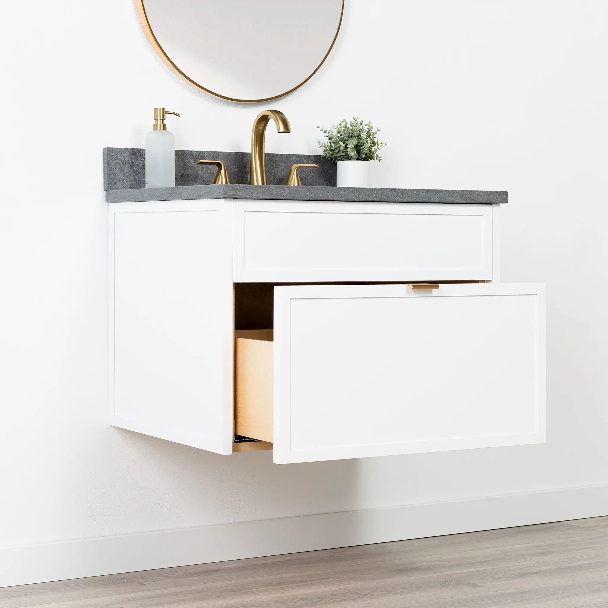 Cape Breton SLIM 30" Wall Mount Satin White Bathroom Vanity - All Drawers - Image 5
