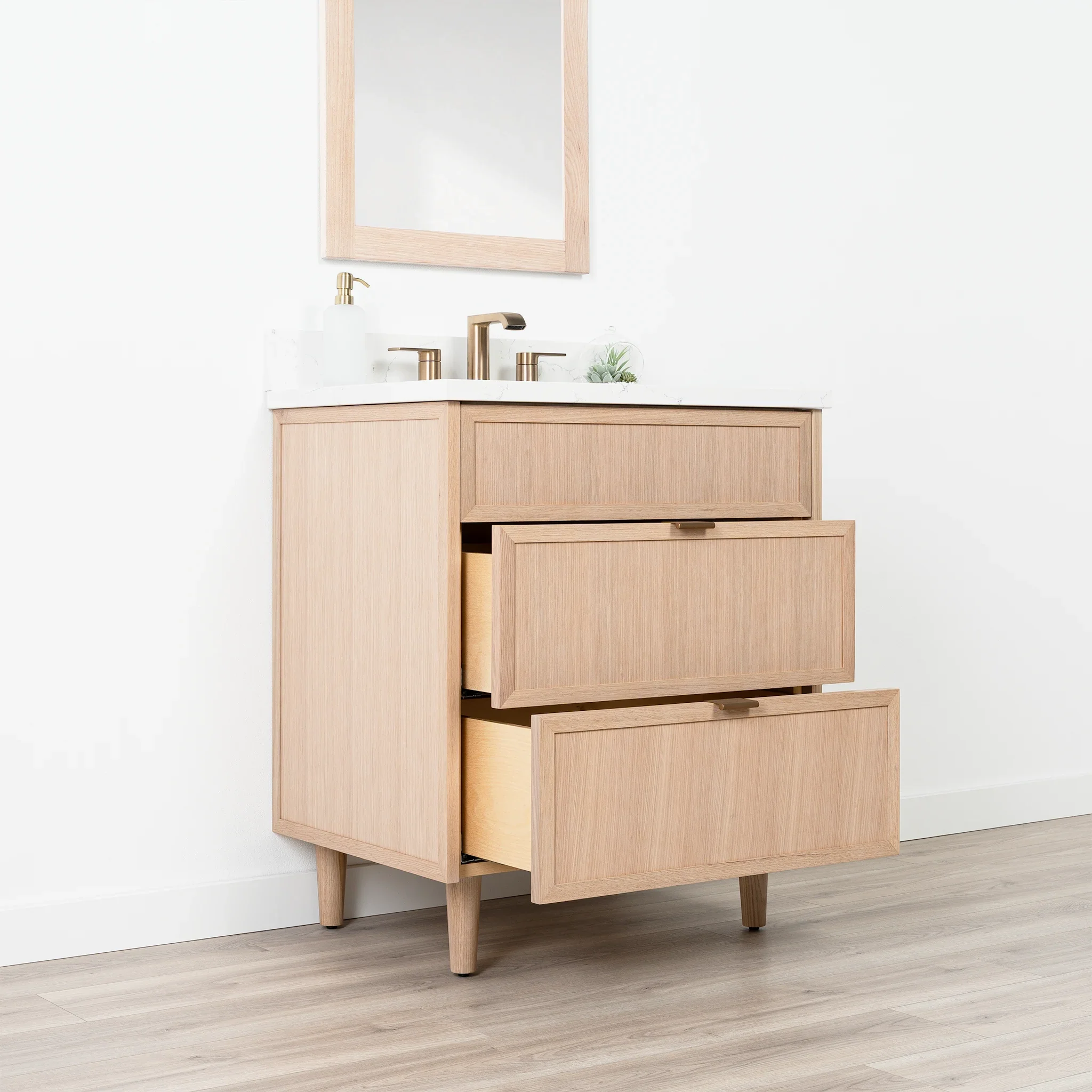 Cape Breton SLIM 30" White Oak Bathroom Vanity - All Drawers - Image 5