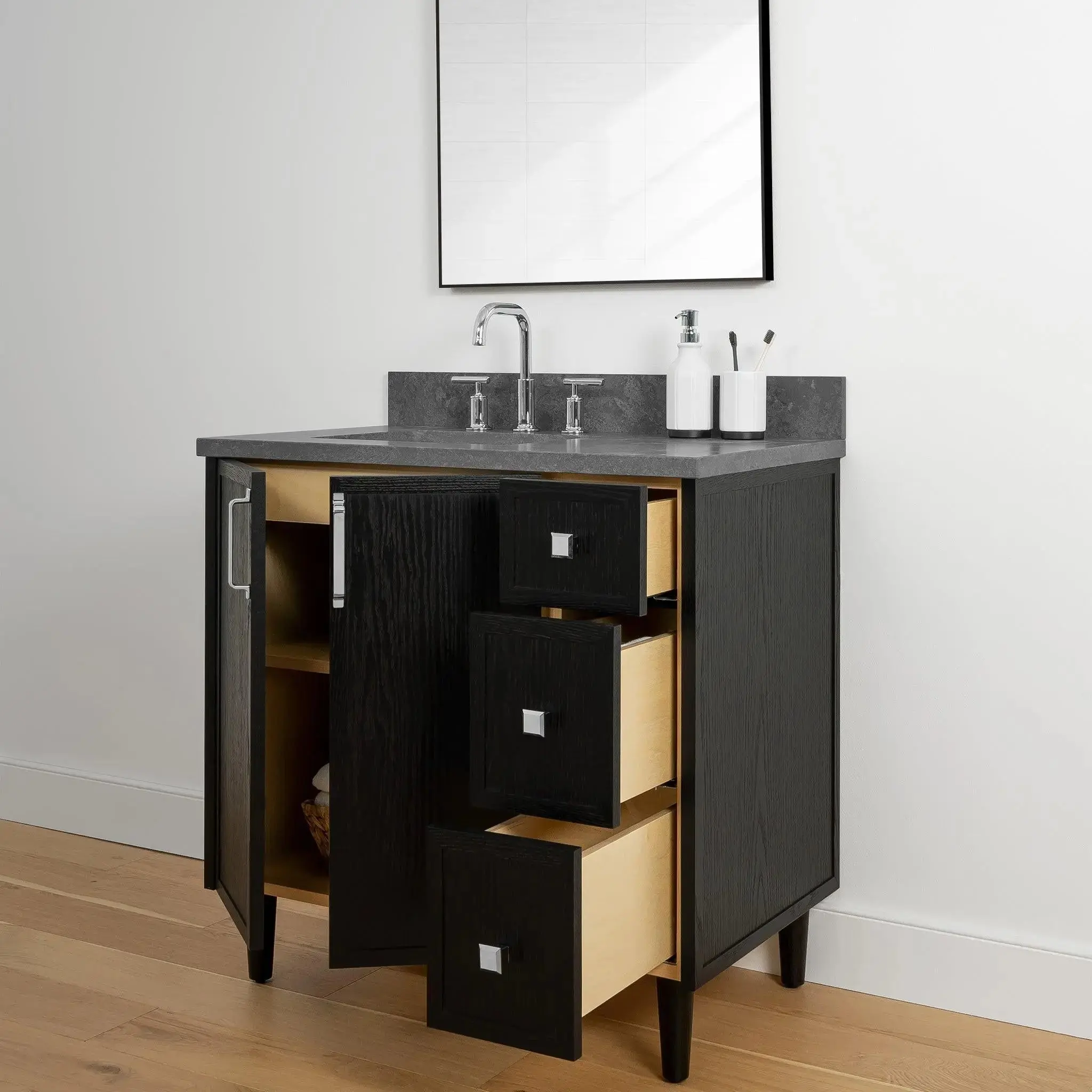 Cape Breton 36" Blackened Oak Bathroom Vanity, Left Sink - Image 10