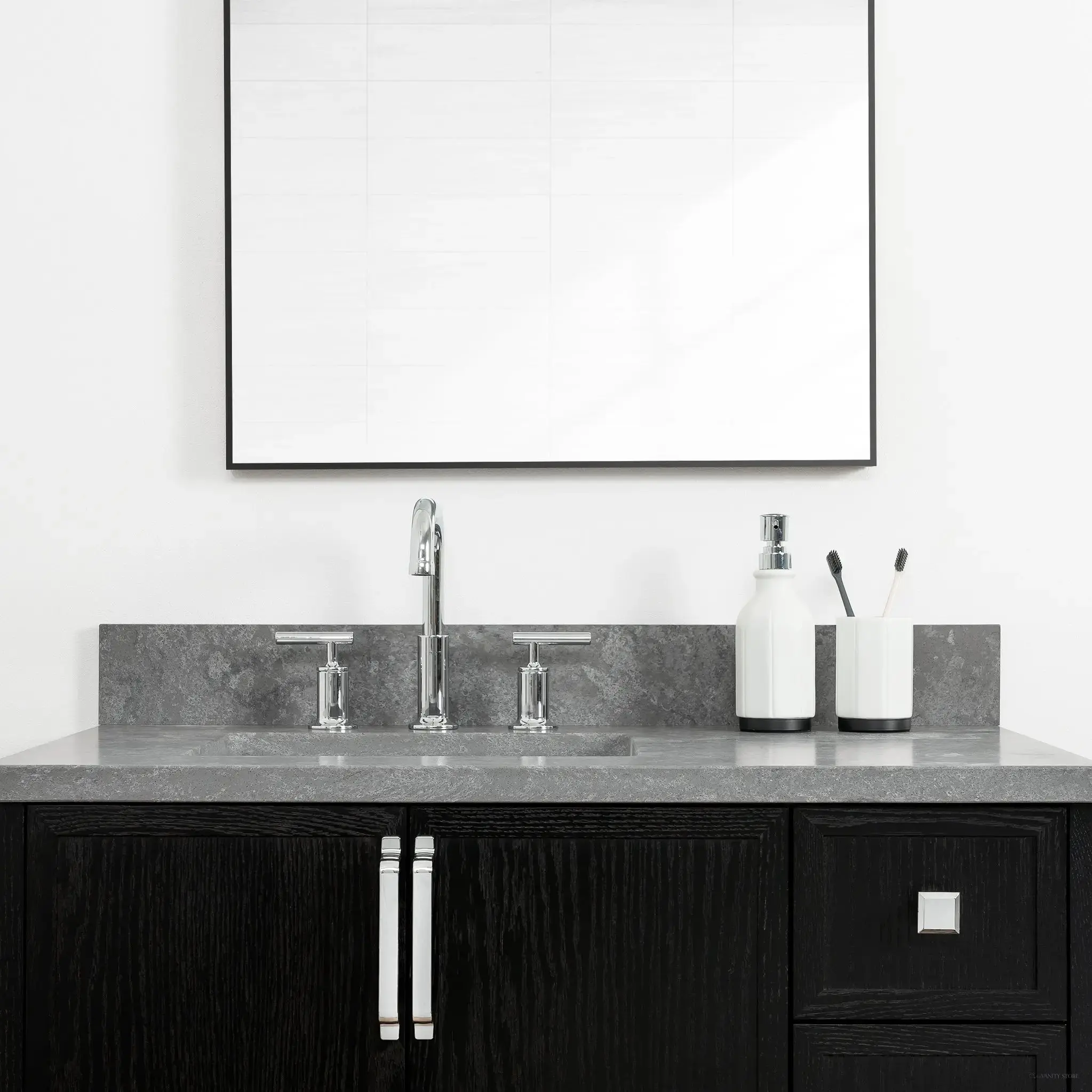 Cape Breton 36" Blackened Oak Bathroom Vanity, Left Sink - Image 6