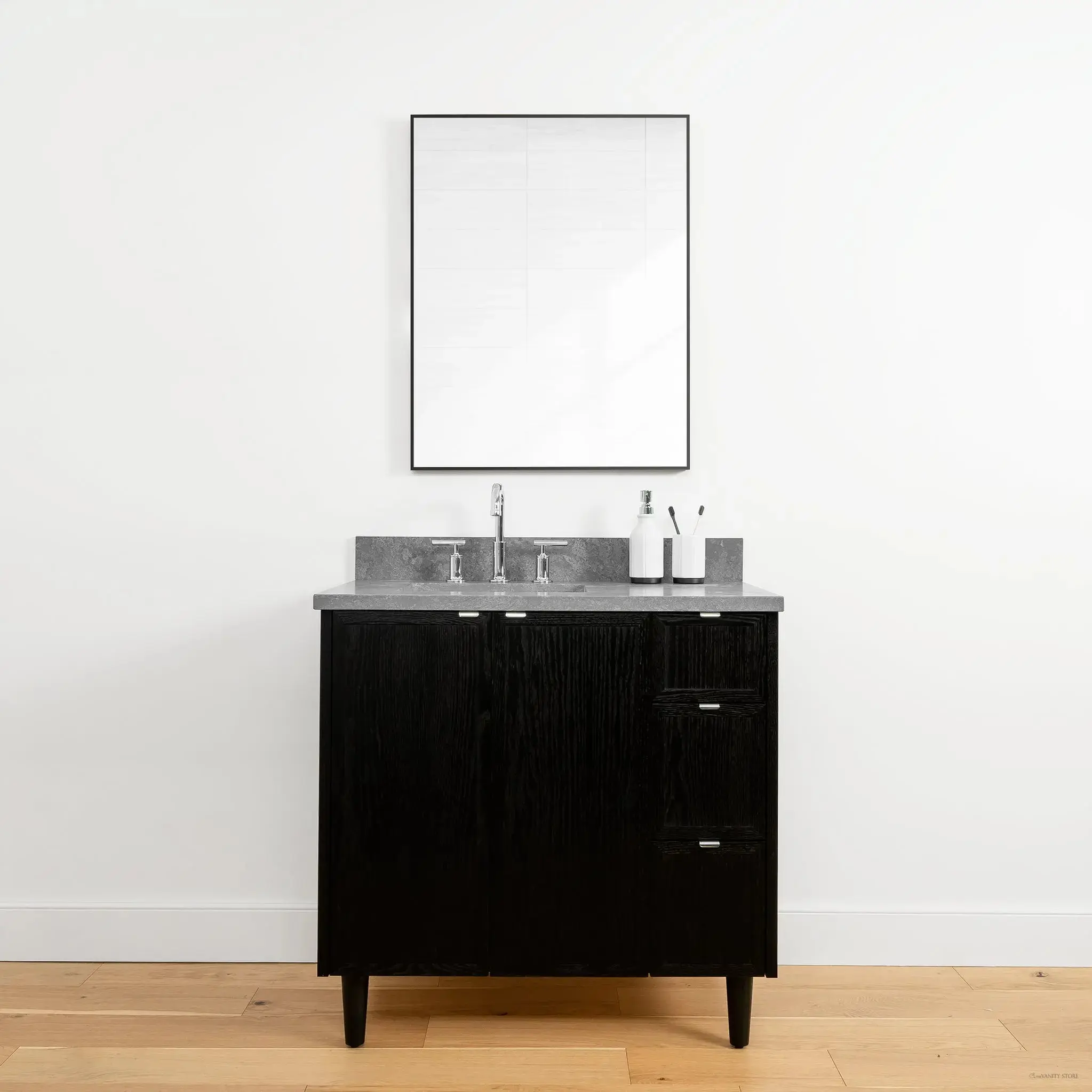 Cape Breton 36" Blackened Oak Bathroom Vanity, Left Sink - Image 9