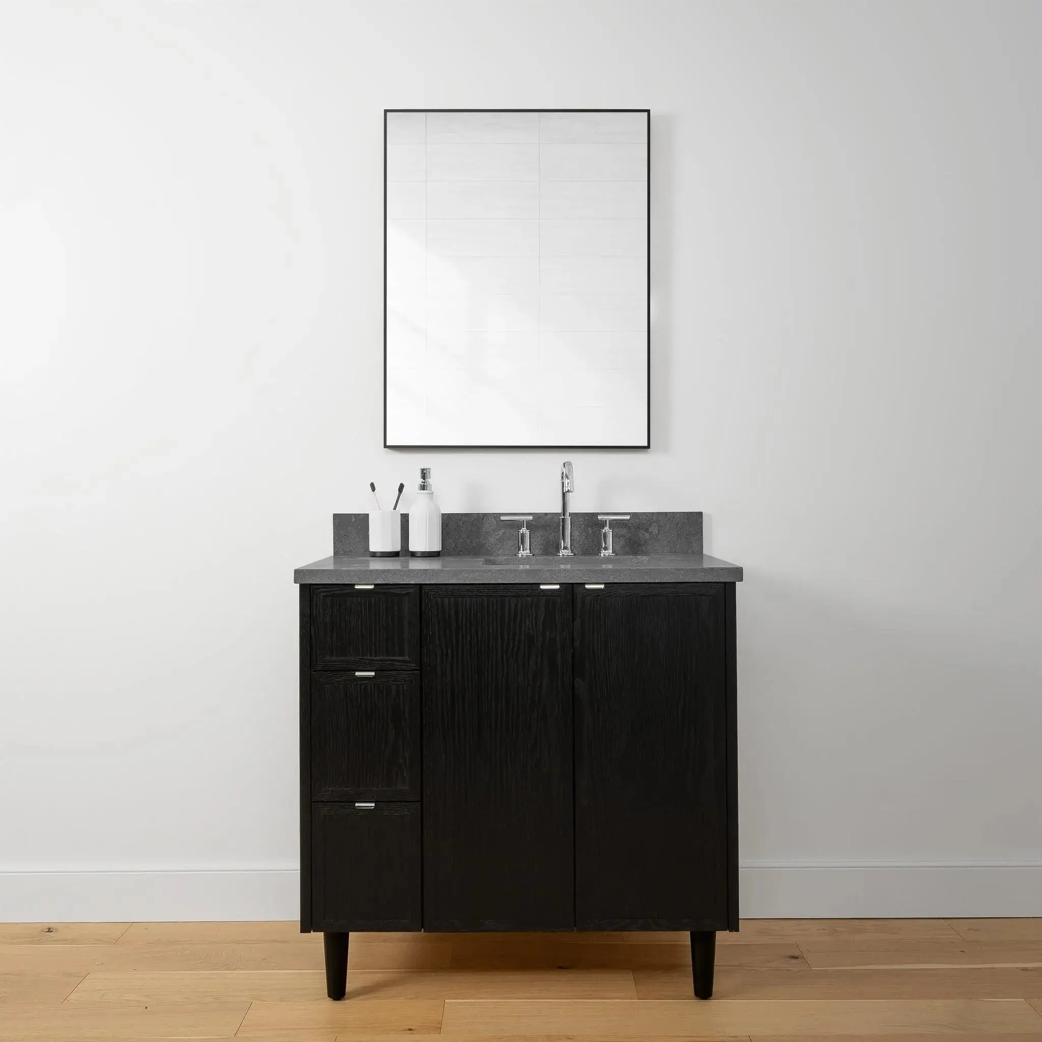 Cape Breton 36" Blackened Oak Bathroom Vanity, Right Sink - Image 10