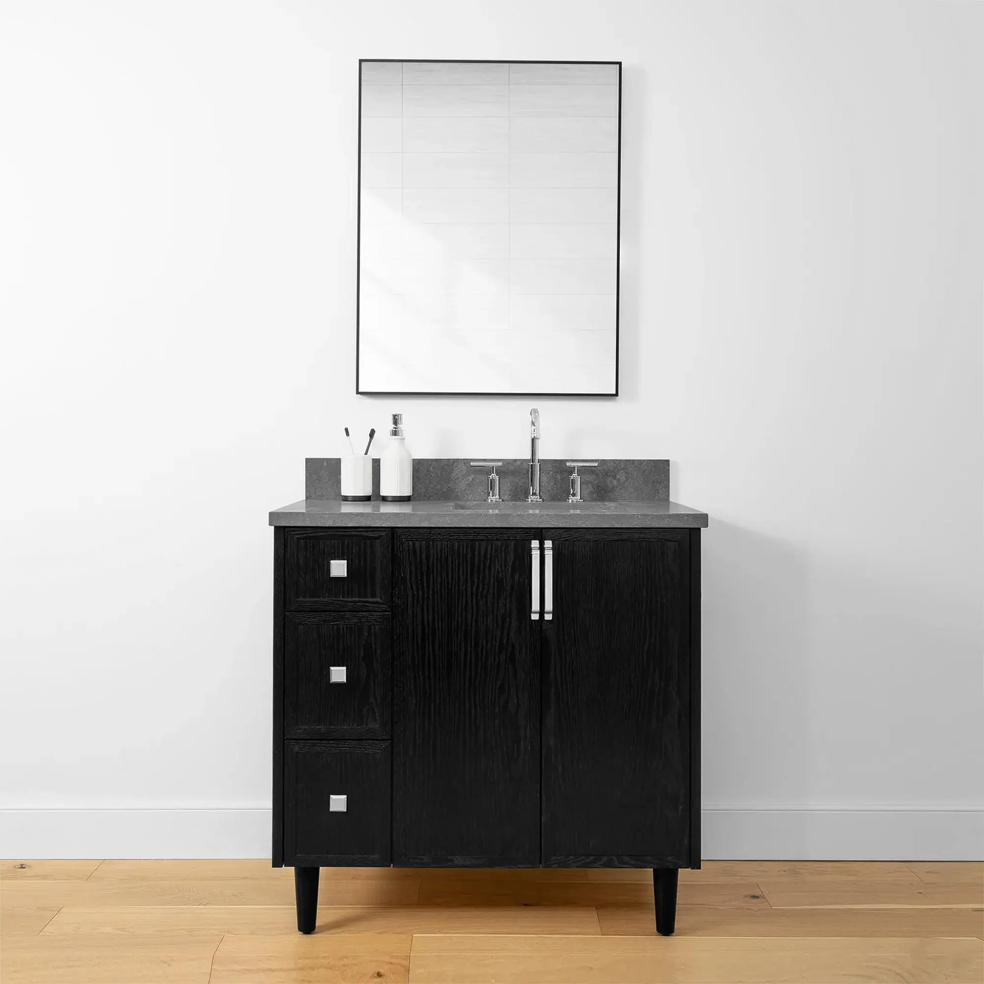 Cape Breton 36" Blackened Oak Bathroom Vanity, Right Sink - Image 2