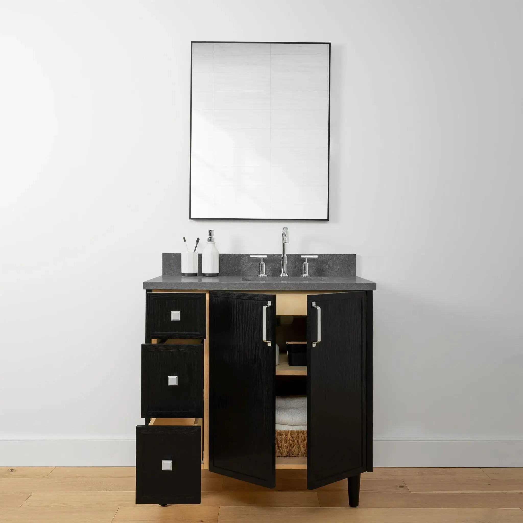 Cape Breton 36" Blackened Oak Bathroom Vanity, Right Sink - Image 3