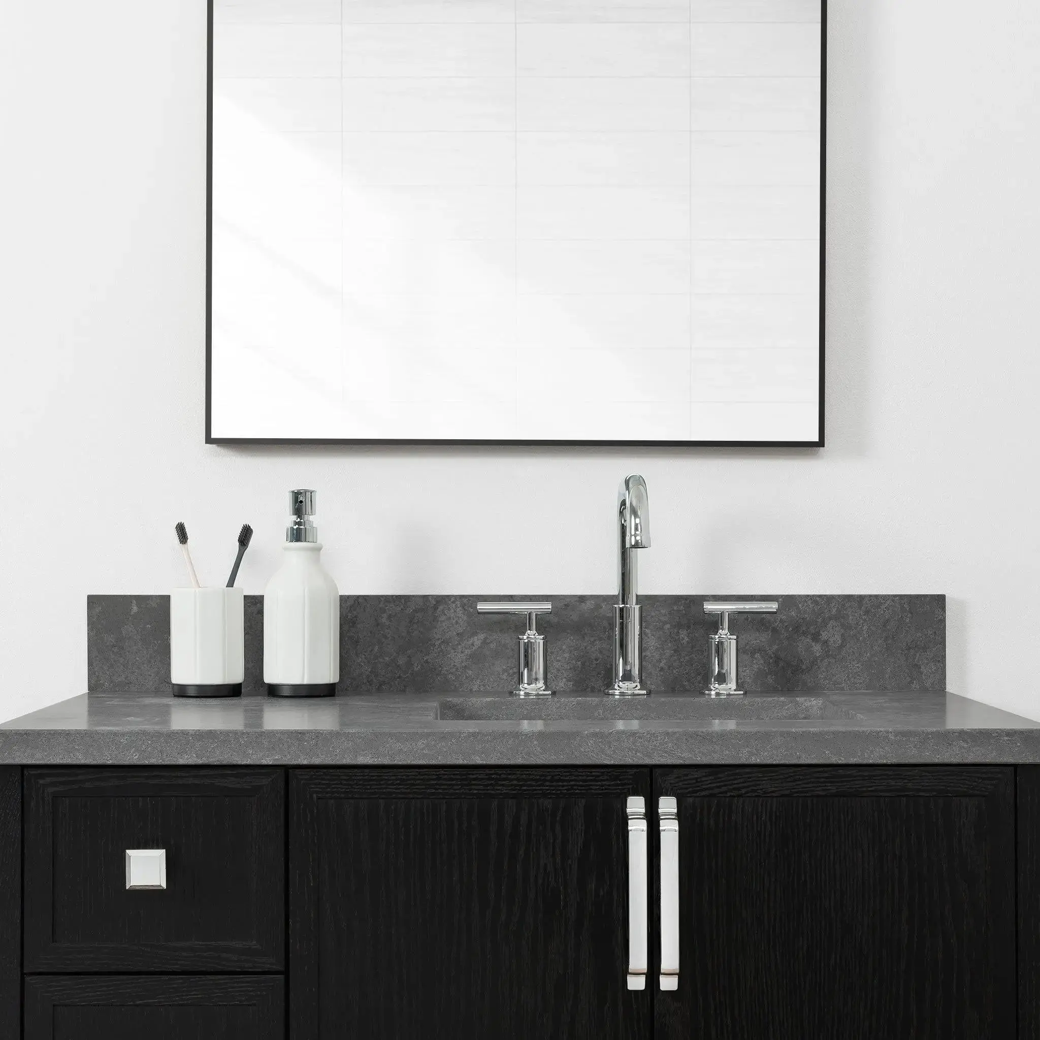 Cape Breton 36" Blackened Oak Bathroom Vanity, Right Sink - Image 5