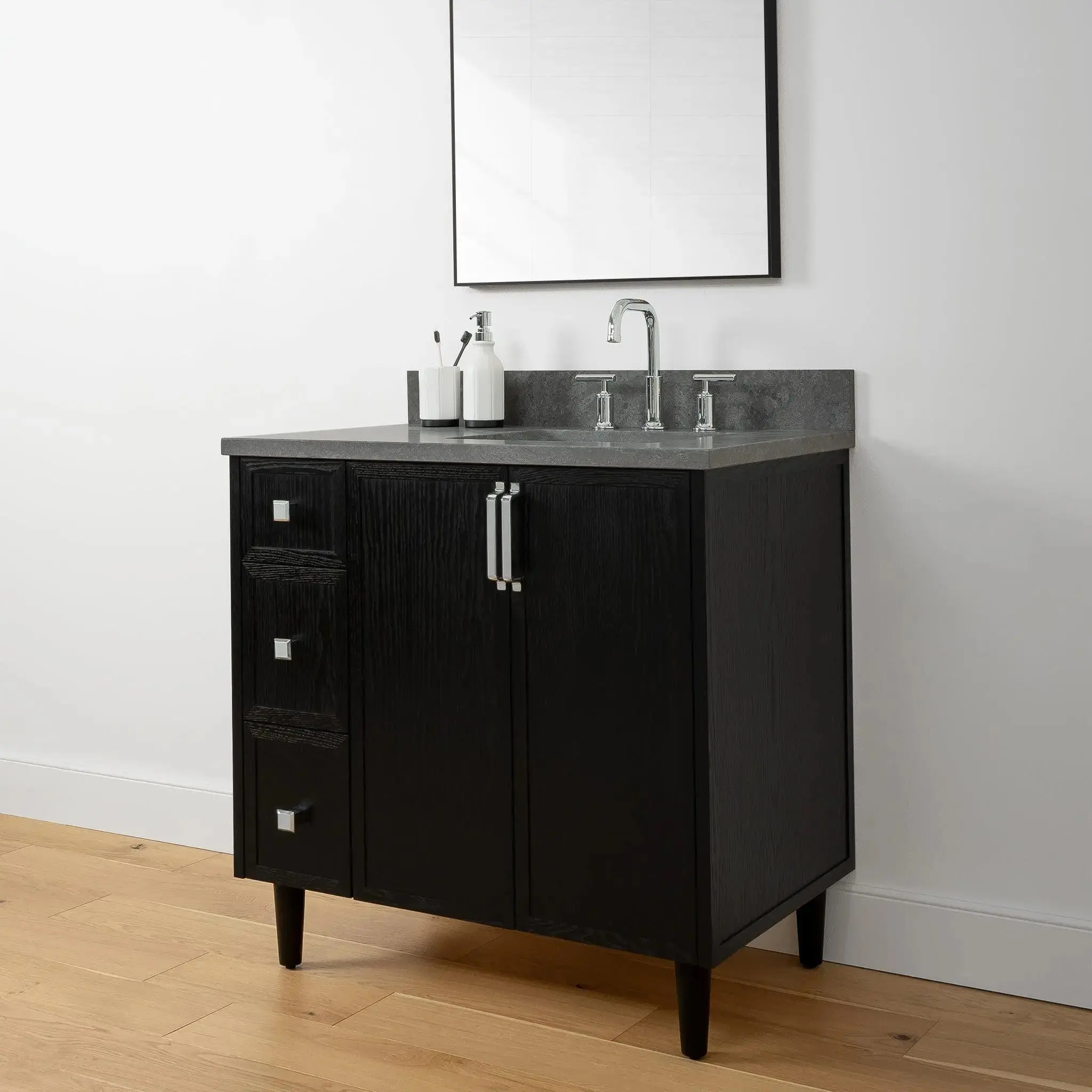 Cape Breton 36" Blackened Oak Bathroom Vanity, Right Sink - Image 6