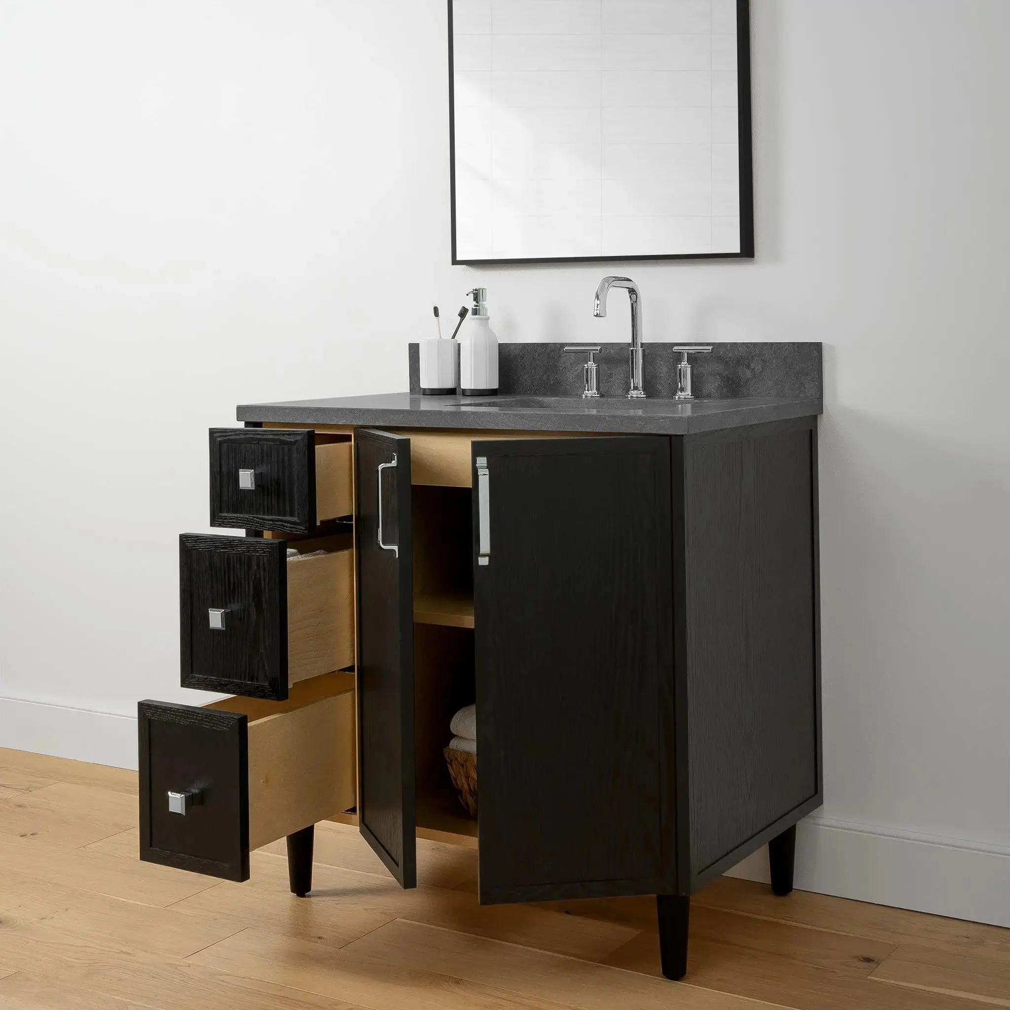 Cape Breton 36" Blackened Oak Bathroom Vanity, Right Sink - Image 7