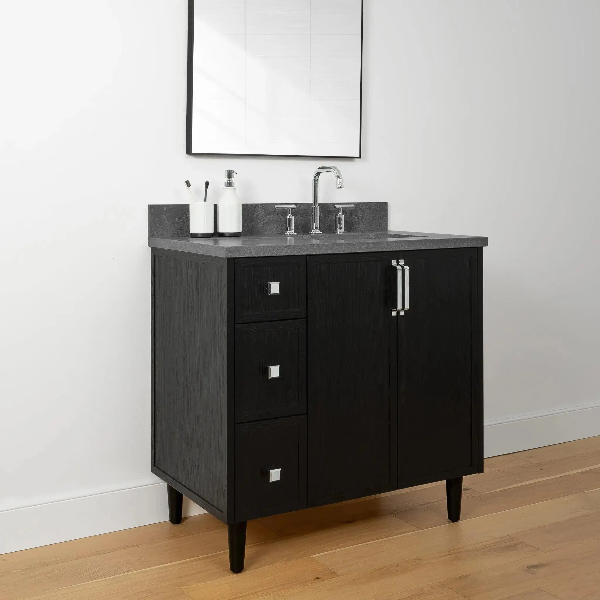 Cape Breton 36" Blackened Oak Bathroom Vanity, Right Sink - Image 8