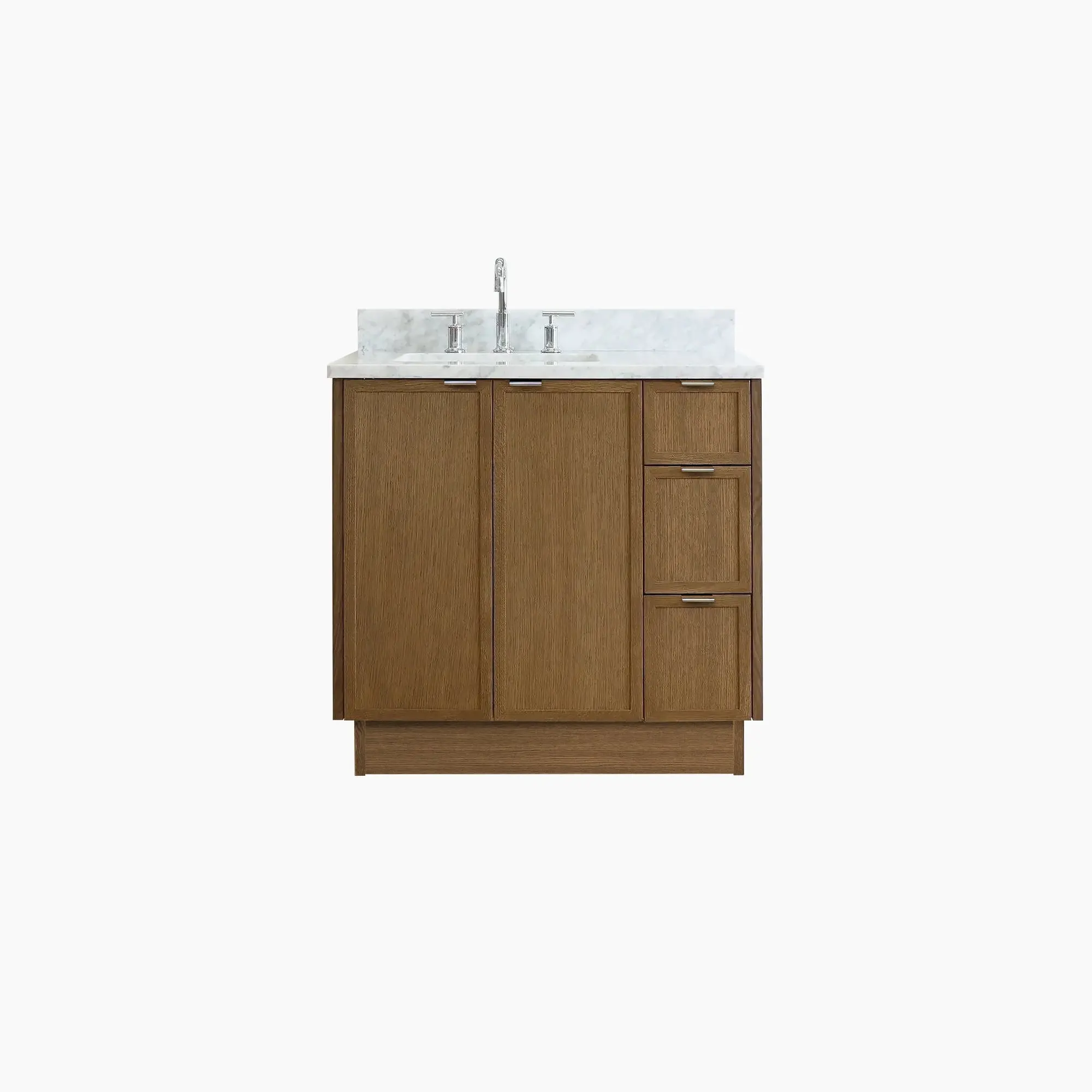 Cape Breton 36" Mid Century Oak Bathroom Vanity, Left Sink - Image 12