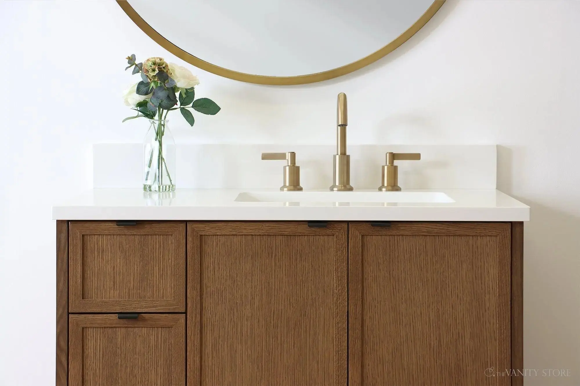 Cape Breton SLIM 36" Mid Century Oak Bathroom Vanity, Right Sink - Image 4