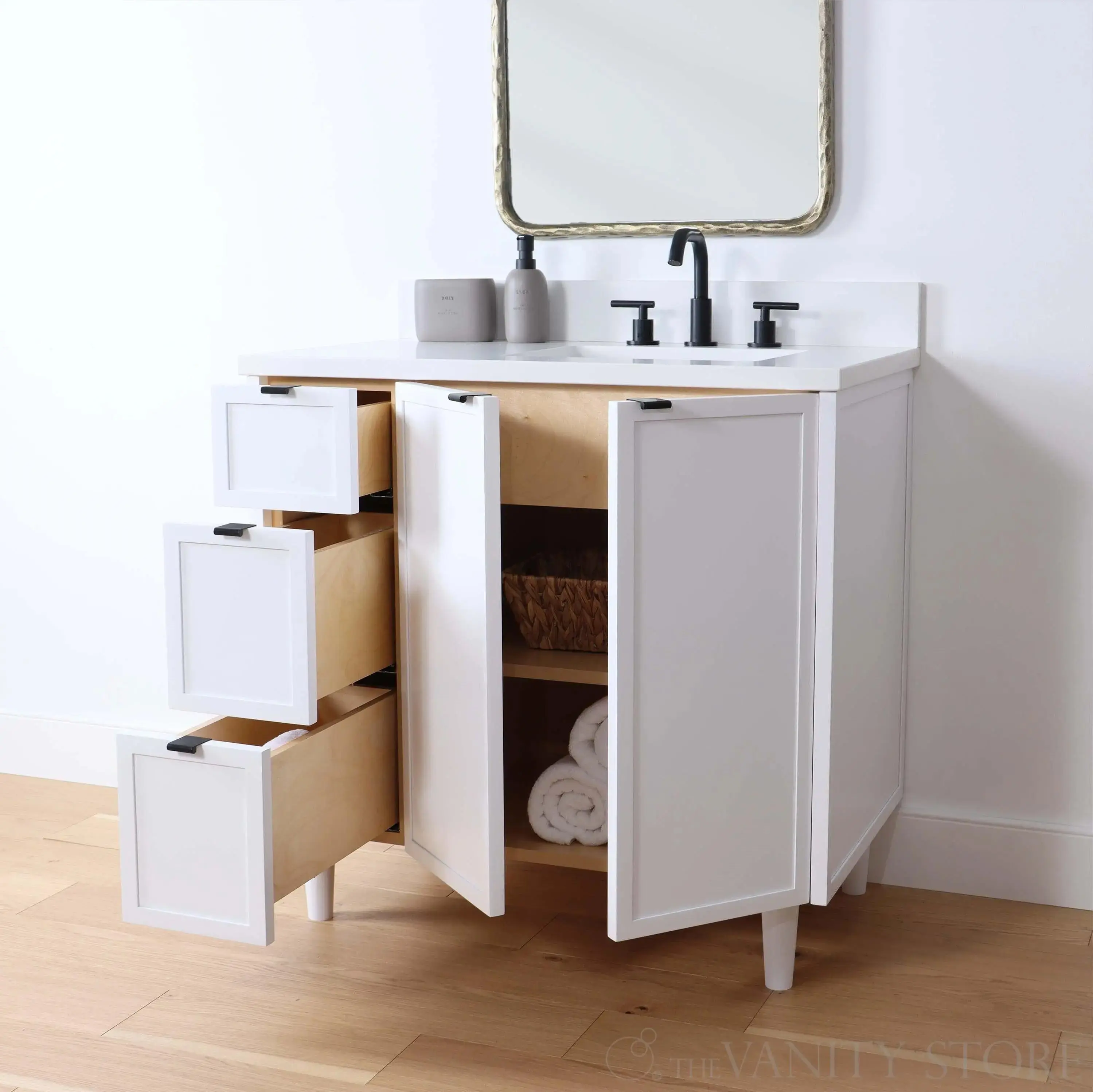 Cape Breton 36" Satin White Bathroom Vanity, Right Sink - Image 6