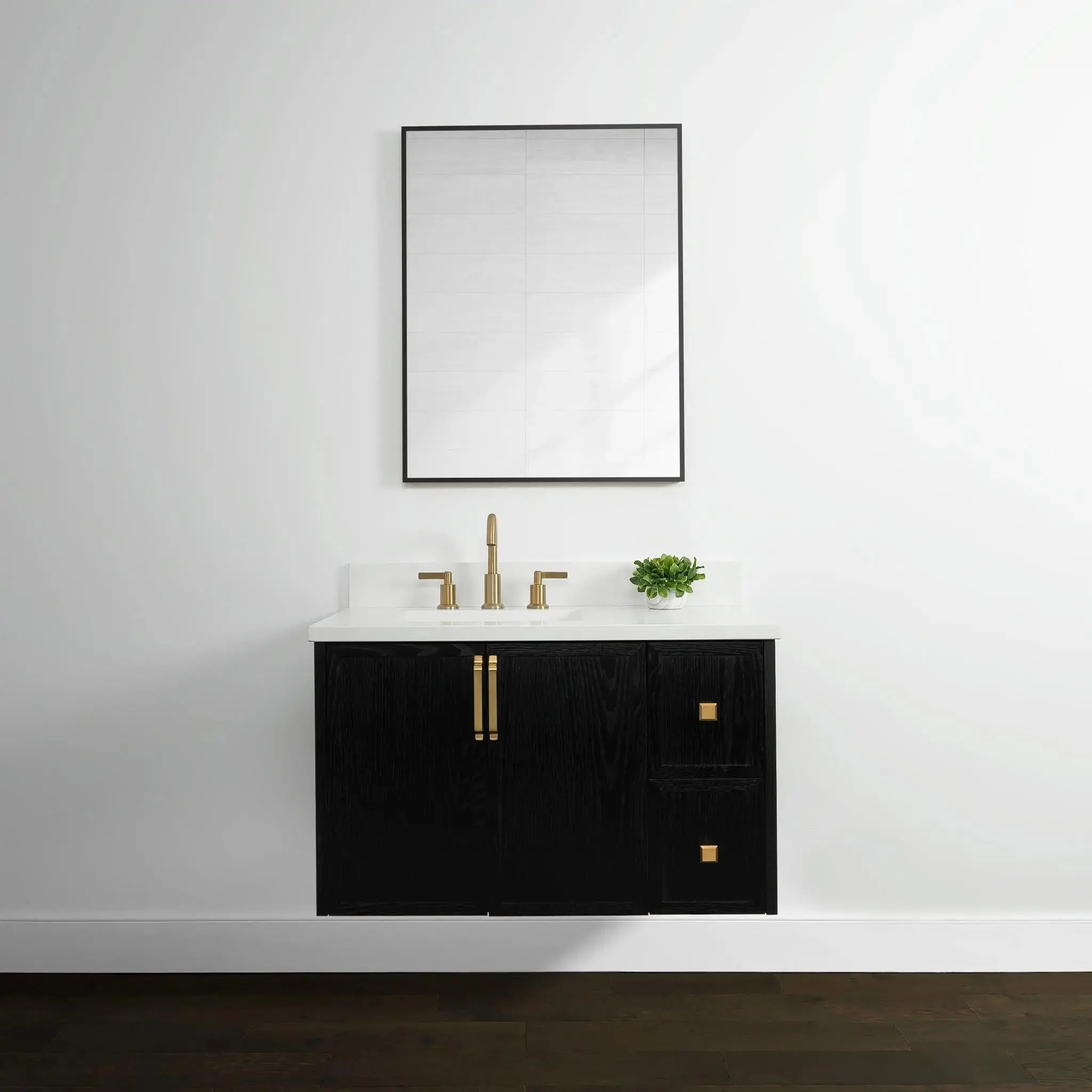 Cape Breton 36" Wall Mount Blackened Oak Bathroom Vanity, Left Sink - Image 10