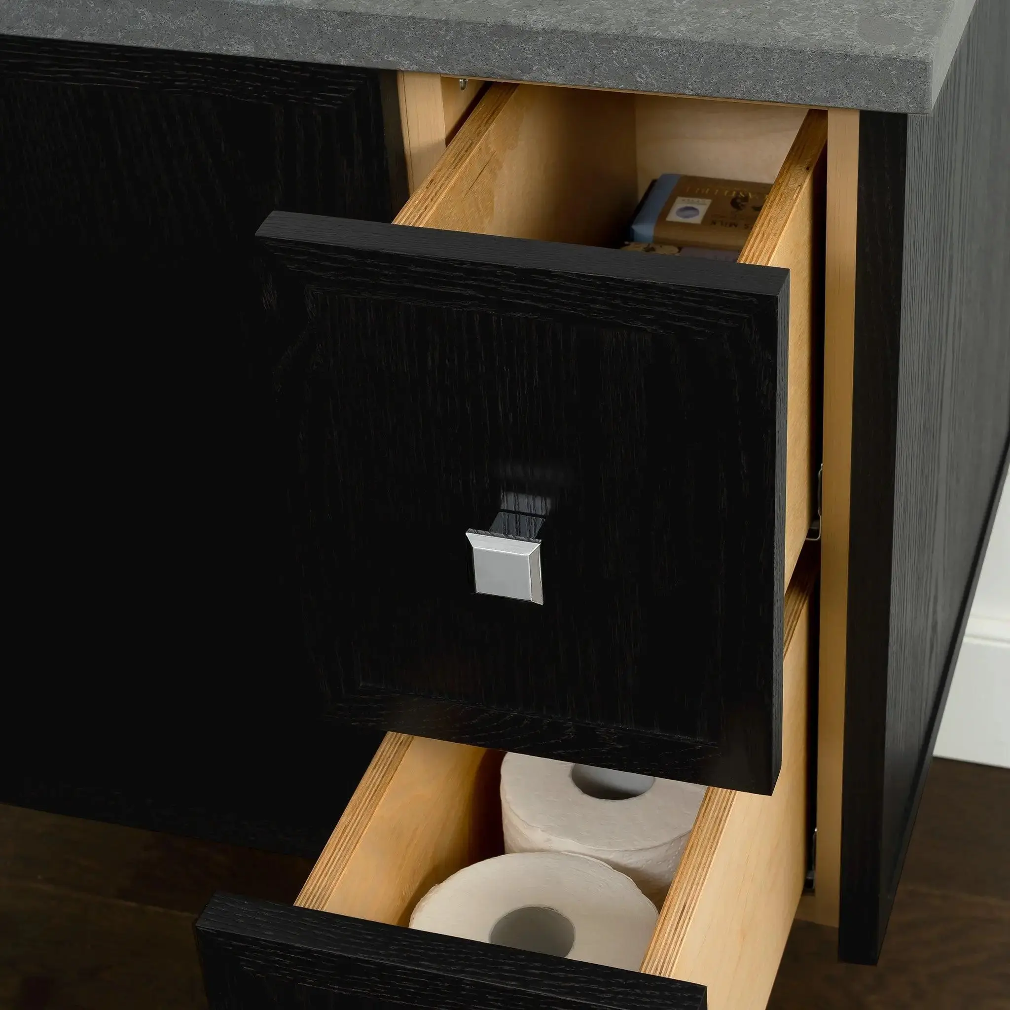 Cape Breton 36" Wall Mount Blackened Oak Bathroom Vanity, Left Sink - Image 11