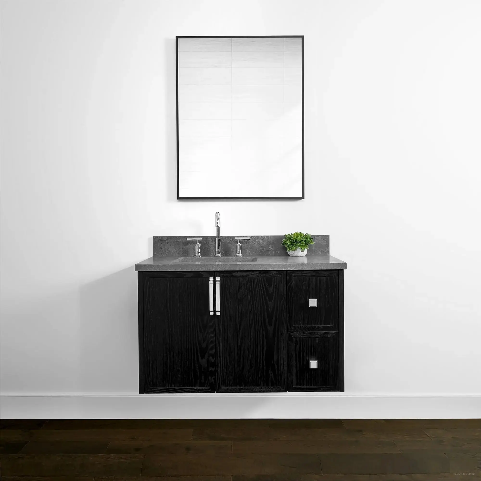 Cape Breton 36" Wall Mount Blackened Oak Bathroom Vanity, Left Sink - Image 2